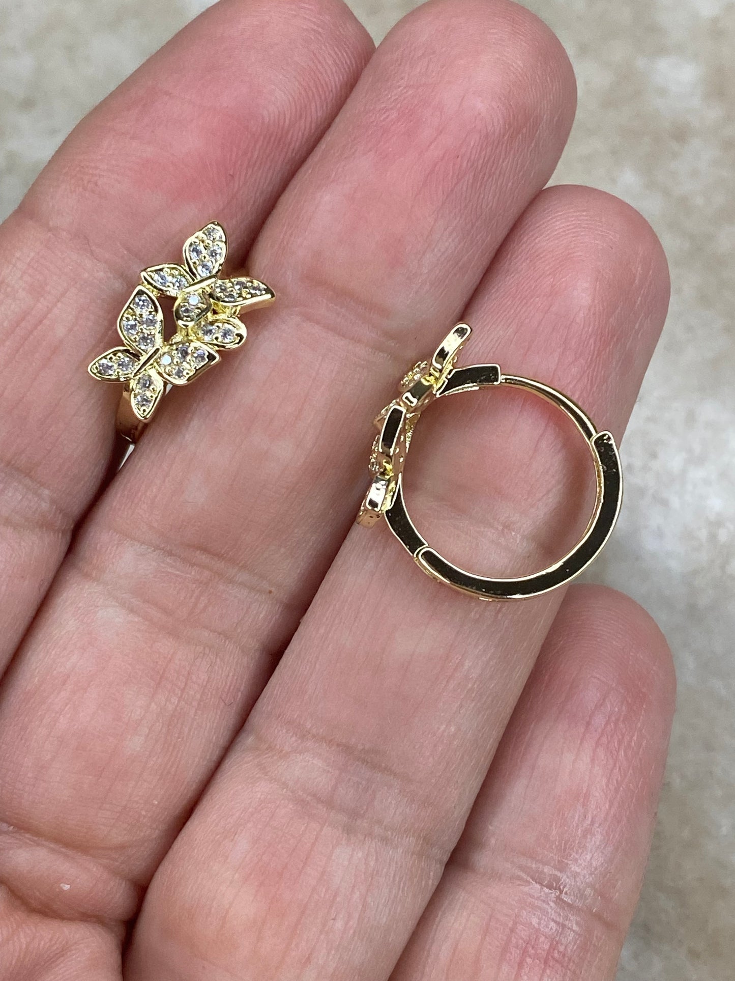 Aros Argolla Doble Mariposa Microcircones Baño Oro 18 Kl
