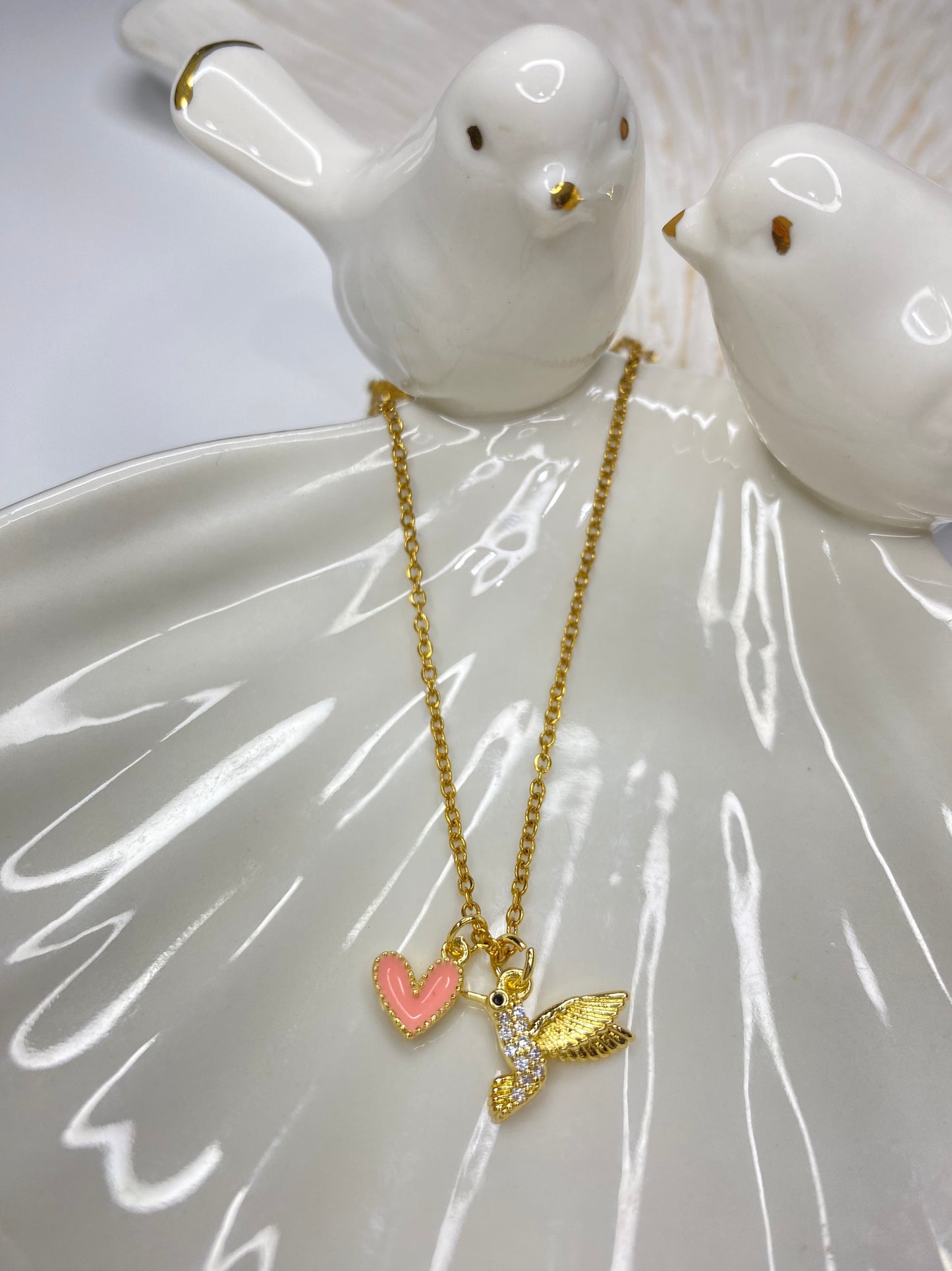 Collar Corazón Colibrí rosado