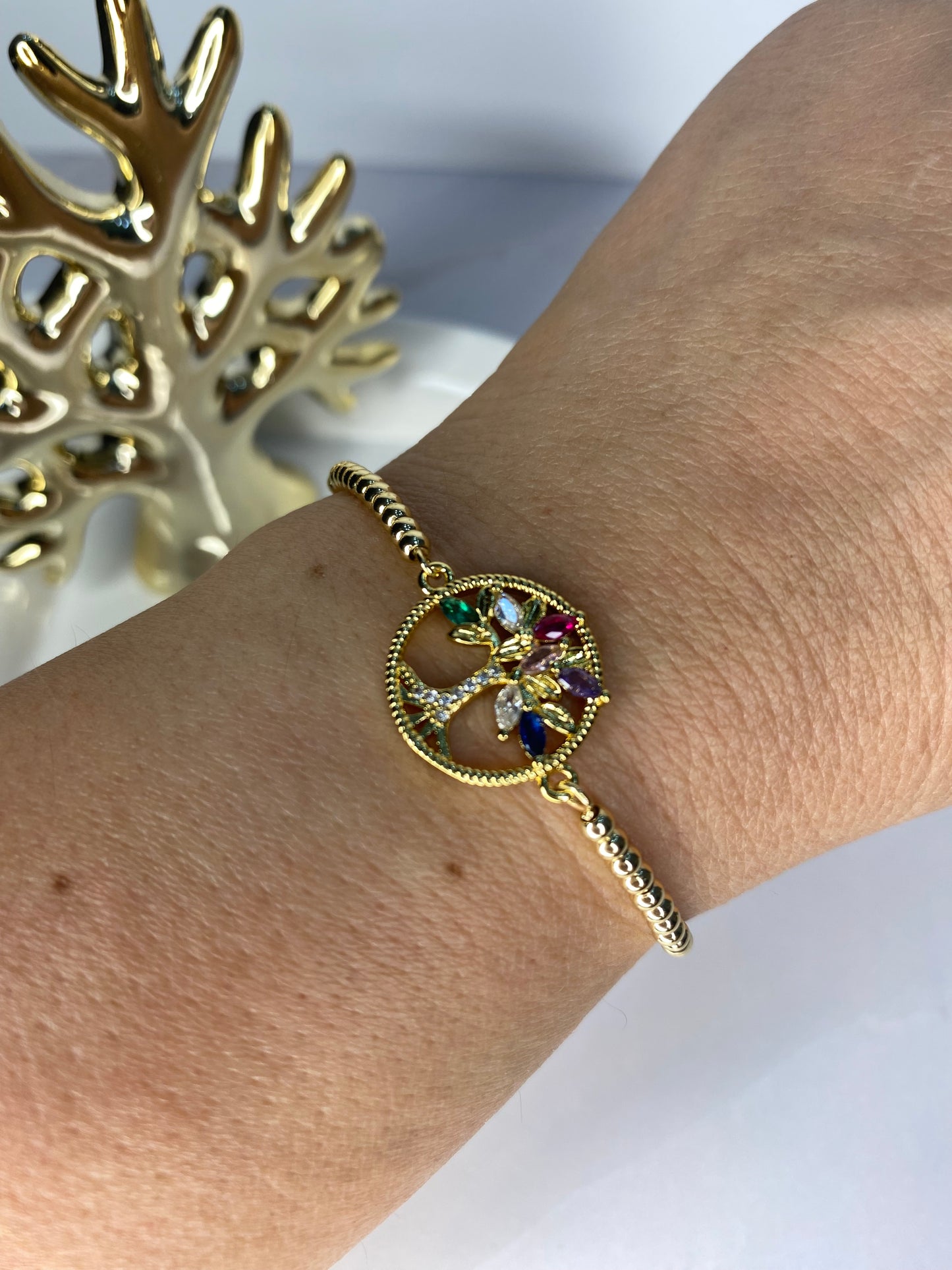 Pulsera Árbol de la vida con circones colores ajustable