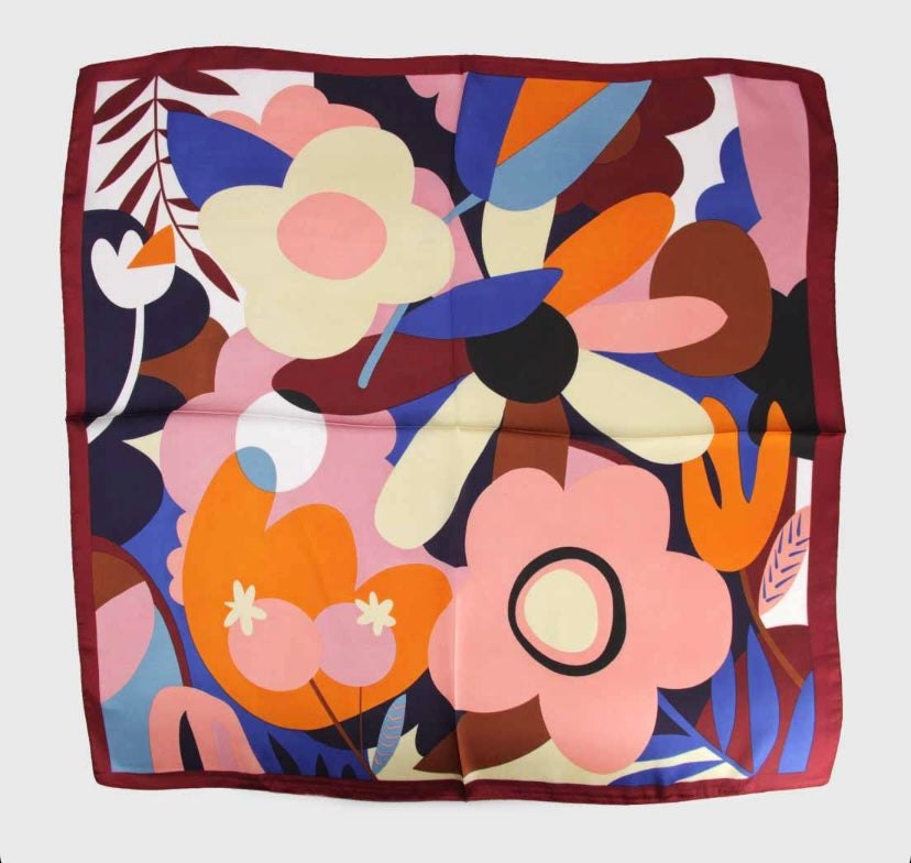 Pañuelo de Seda • Florece donde estas plantada • Salmo 1:3 • Burdeo 70x70 cms