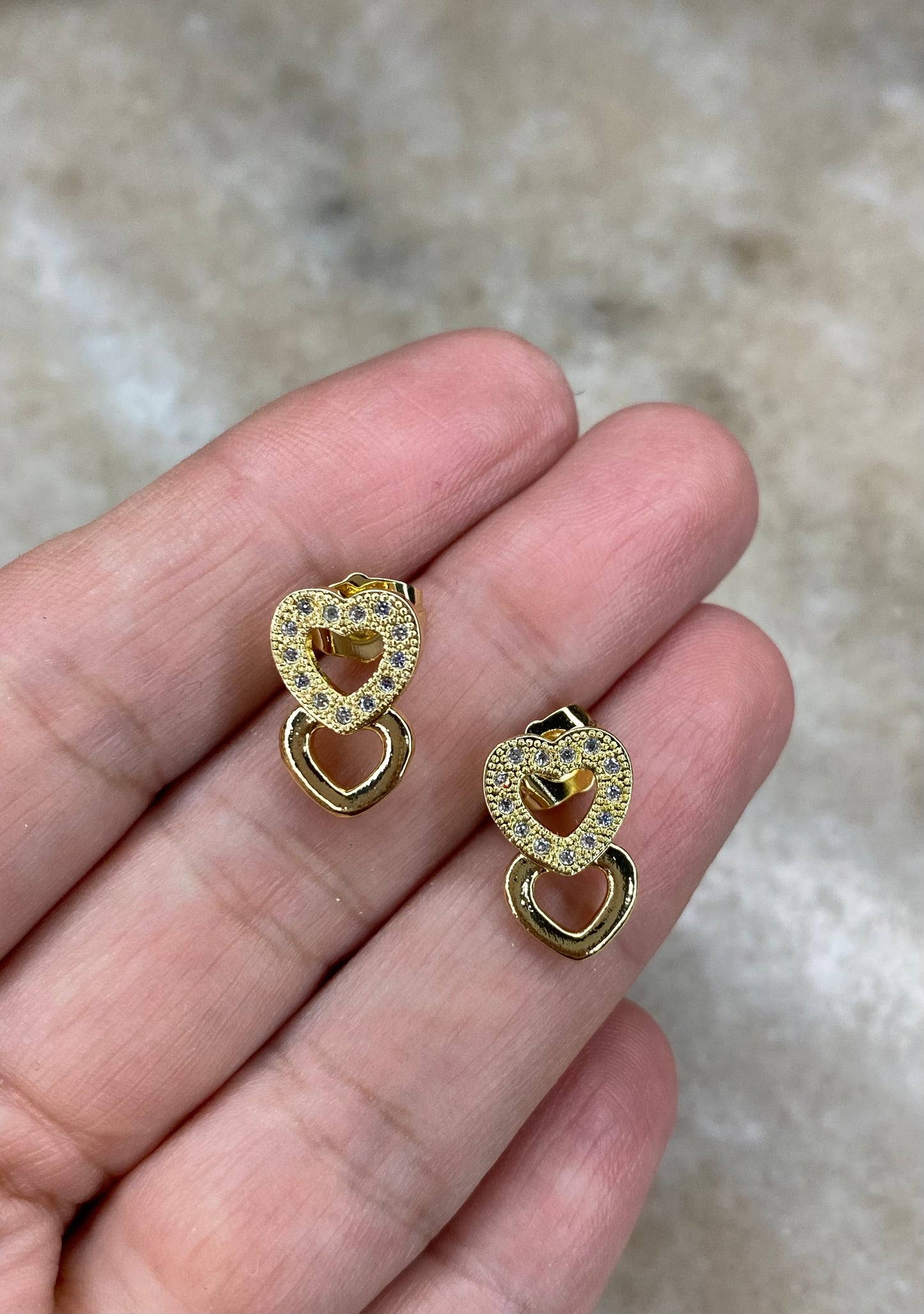 Aros Doble corazón microcircones rodio dorado