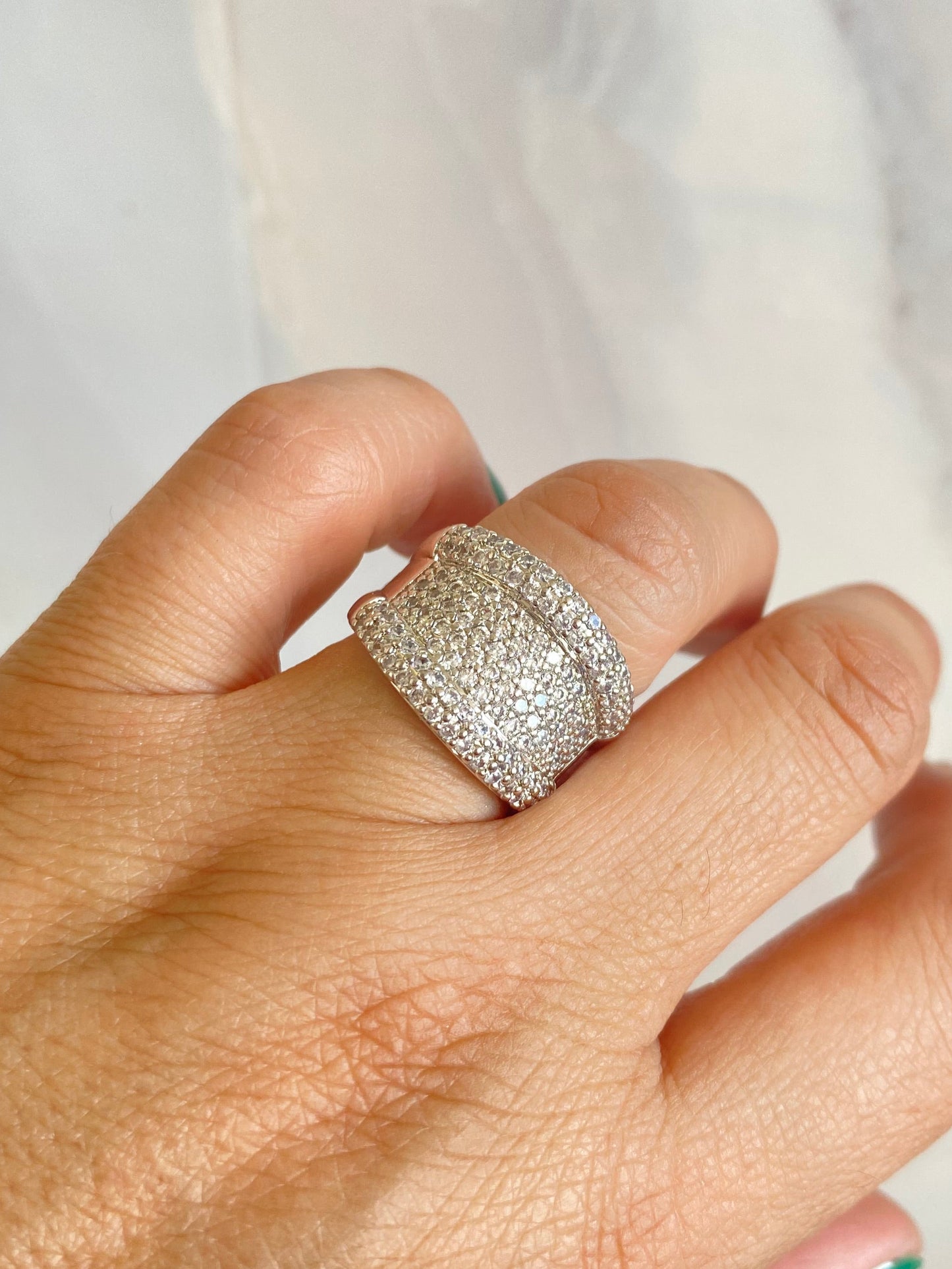 Anillo maxi Cintillo bisel rodio plateado y microcircones