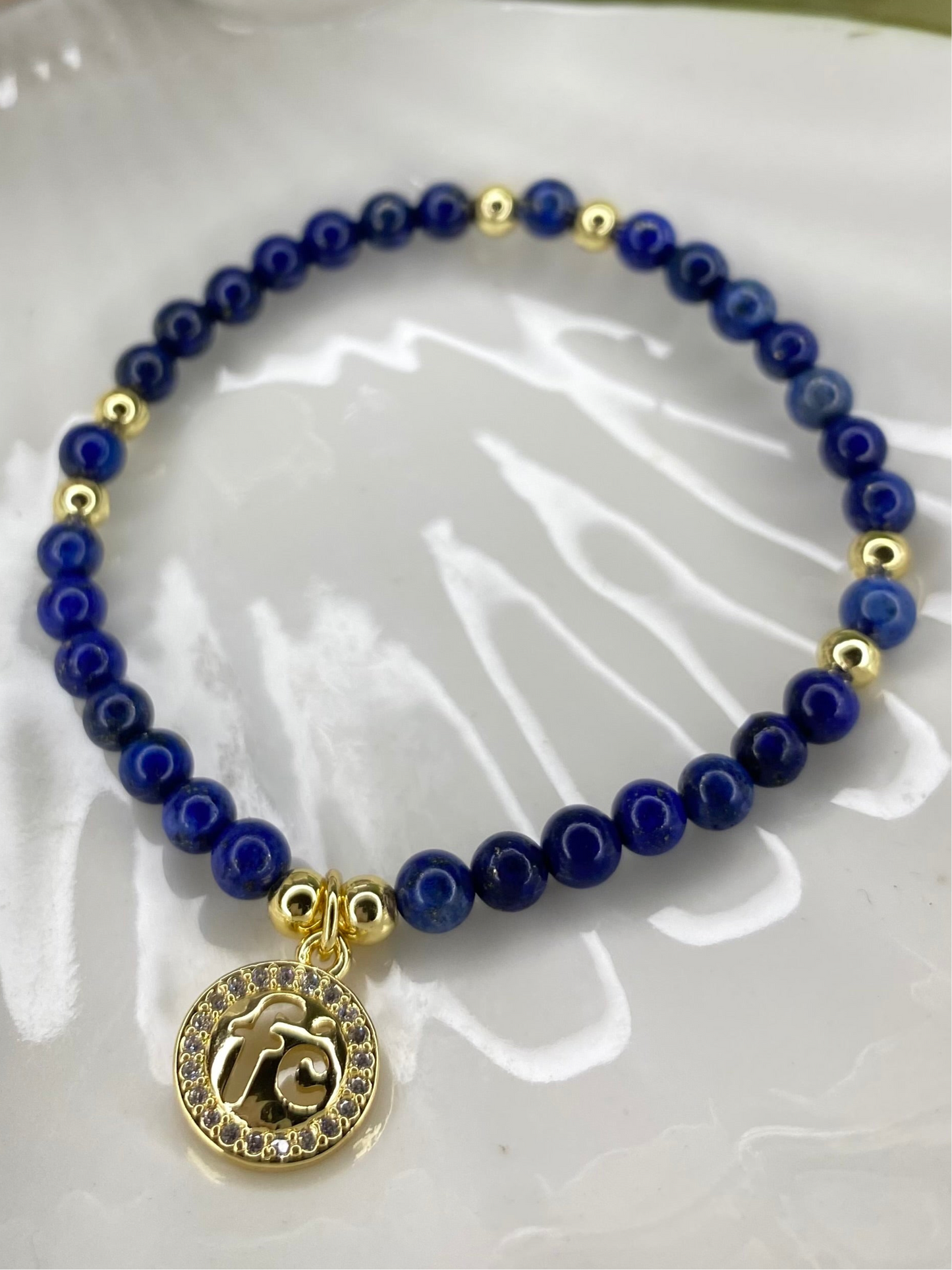 Pulsera Fe Con Piedras Lapizlazuli 4mm