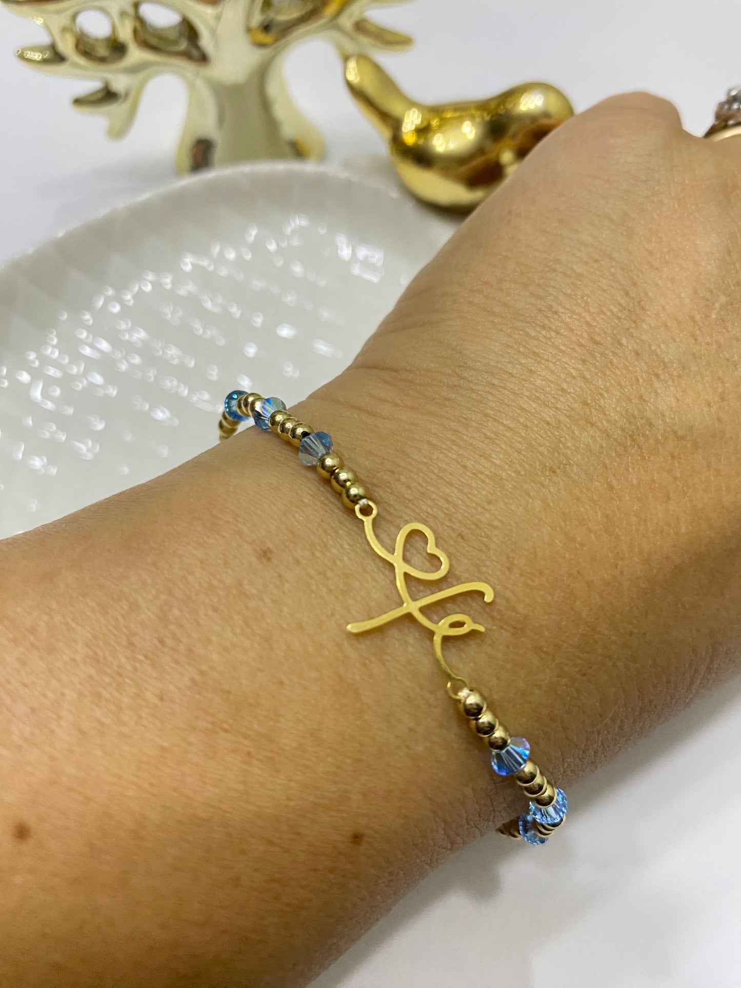 Pulsera Fe y cristales Swarovski turquesa • ajustable