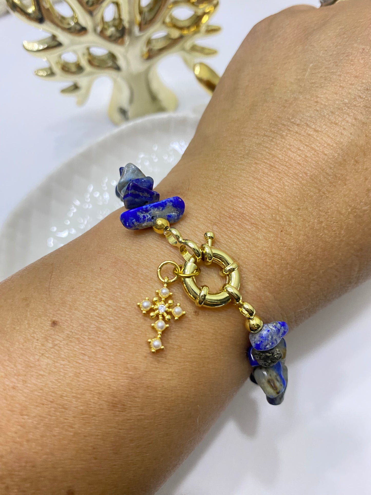 Pulsera redimida Lapizlázuli baño de oro