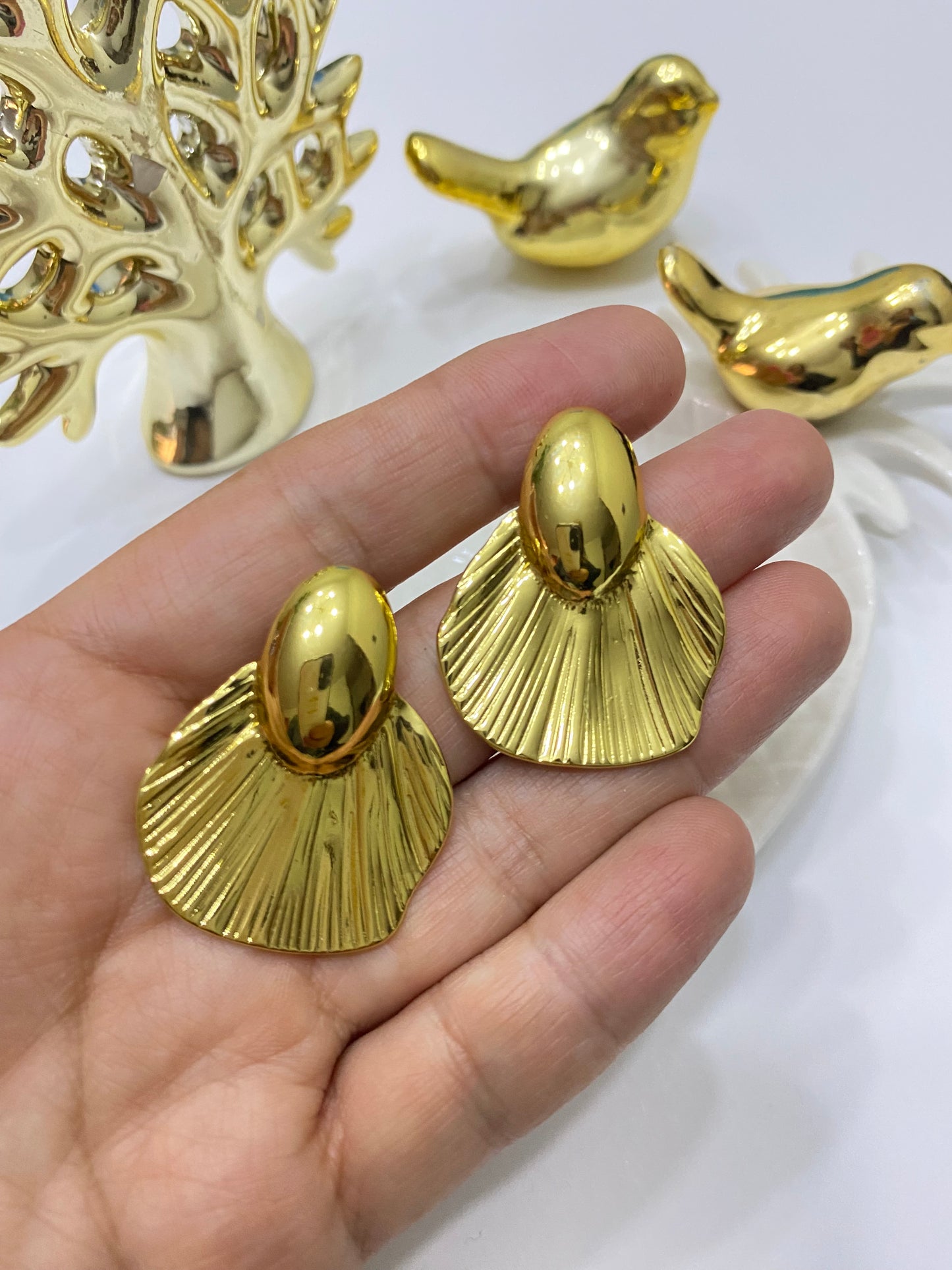Aros abanico acero dorado