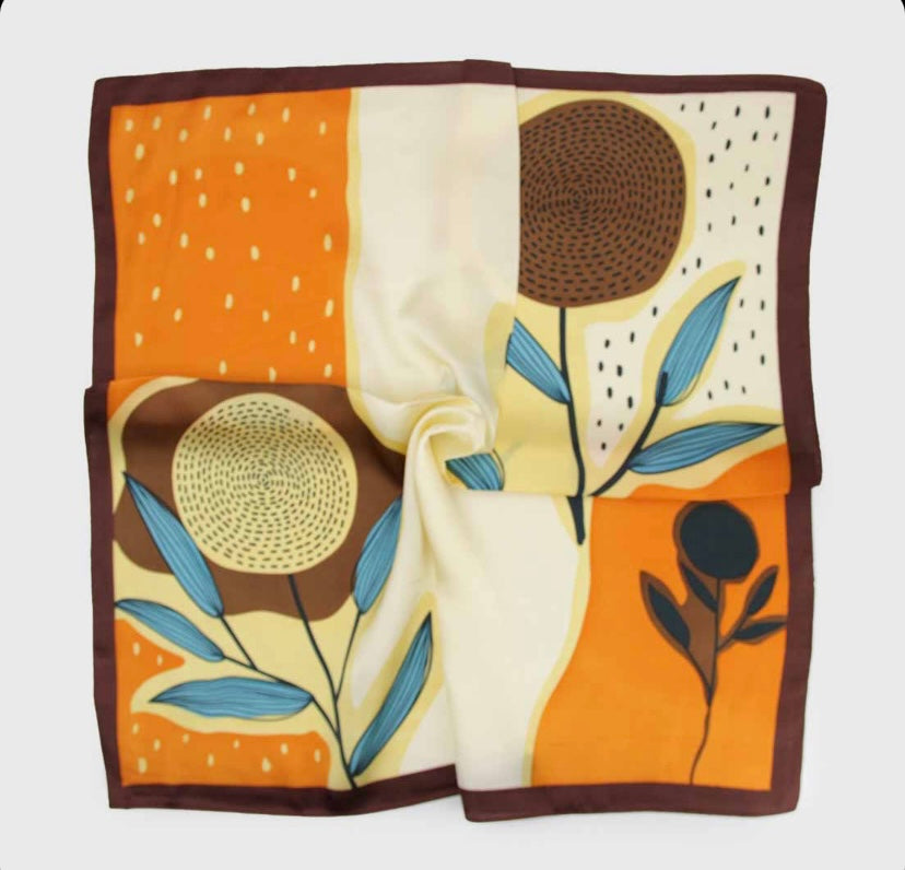 Pañuelo de Seda • Florece donde estas plantada • Salmo 1:3 • Café 70x70 cms