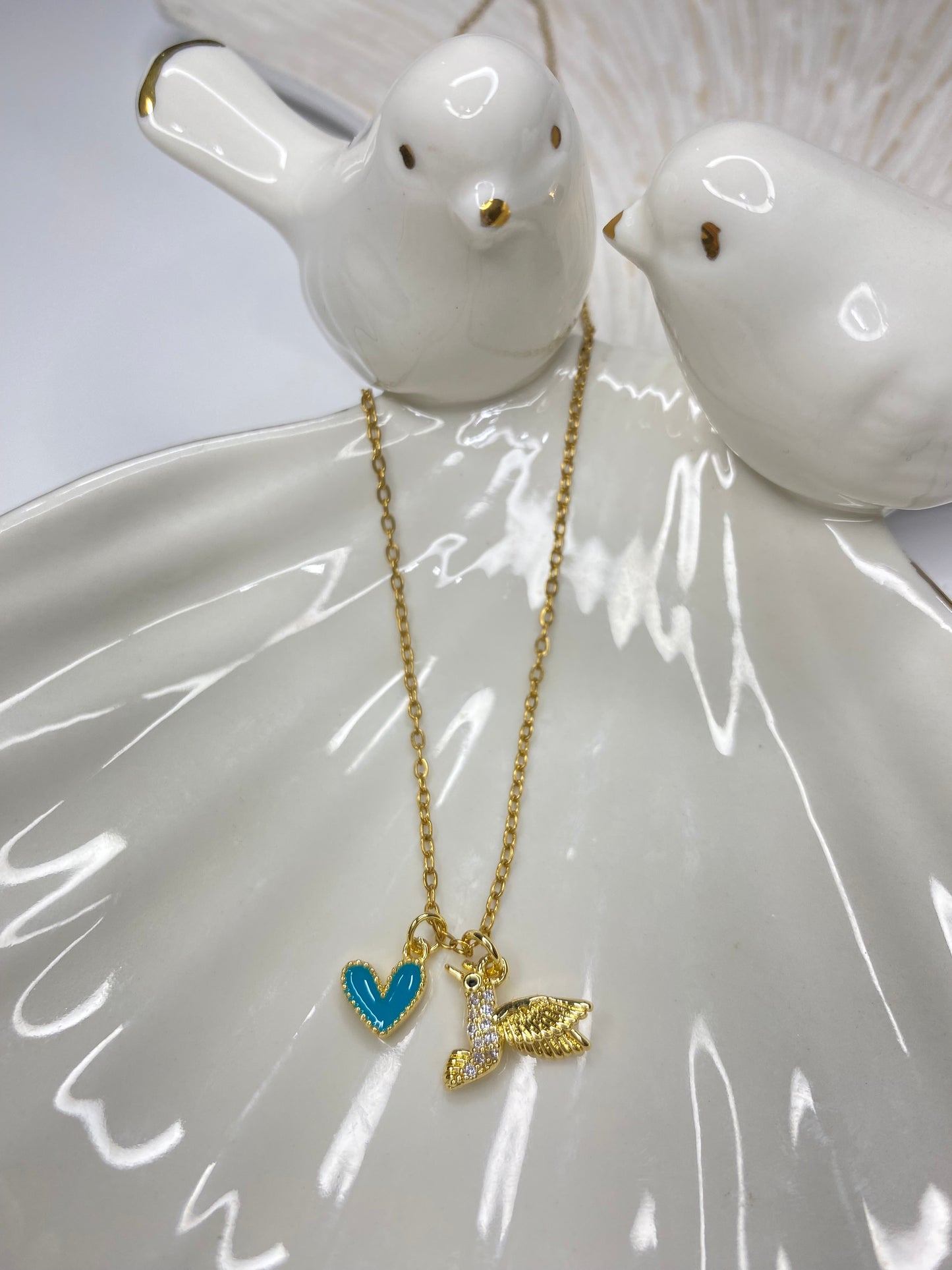 Collar Corazón Colibrí turquesa