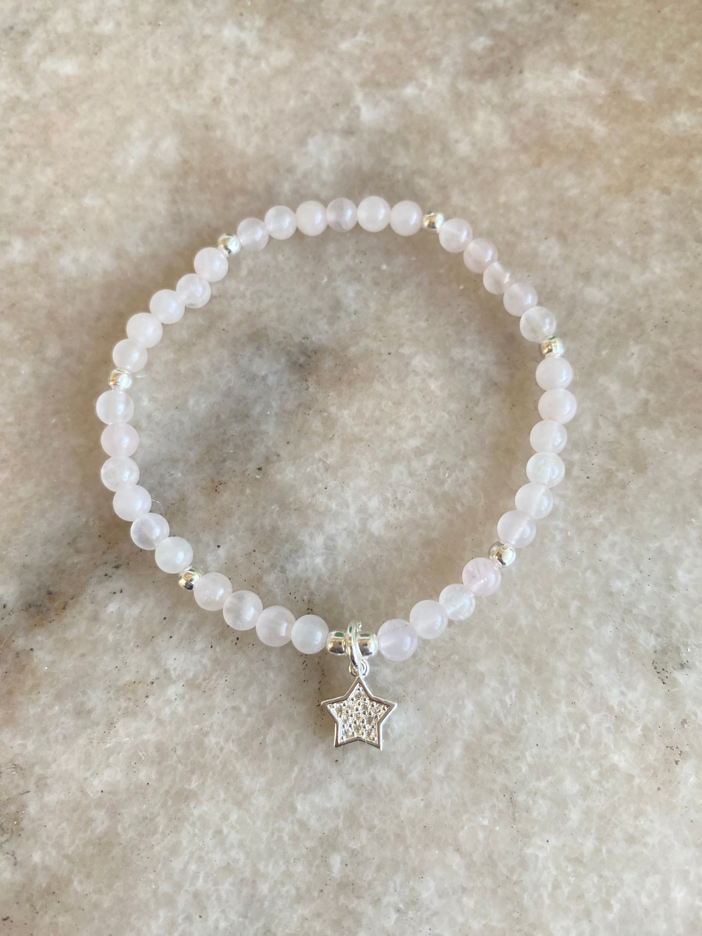 Pulsera Estrella baño de Plata y cuarzo rosa