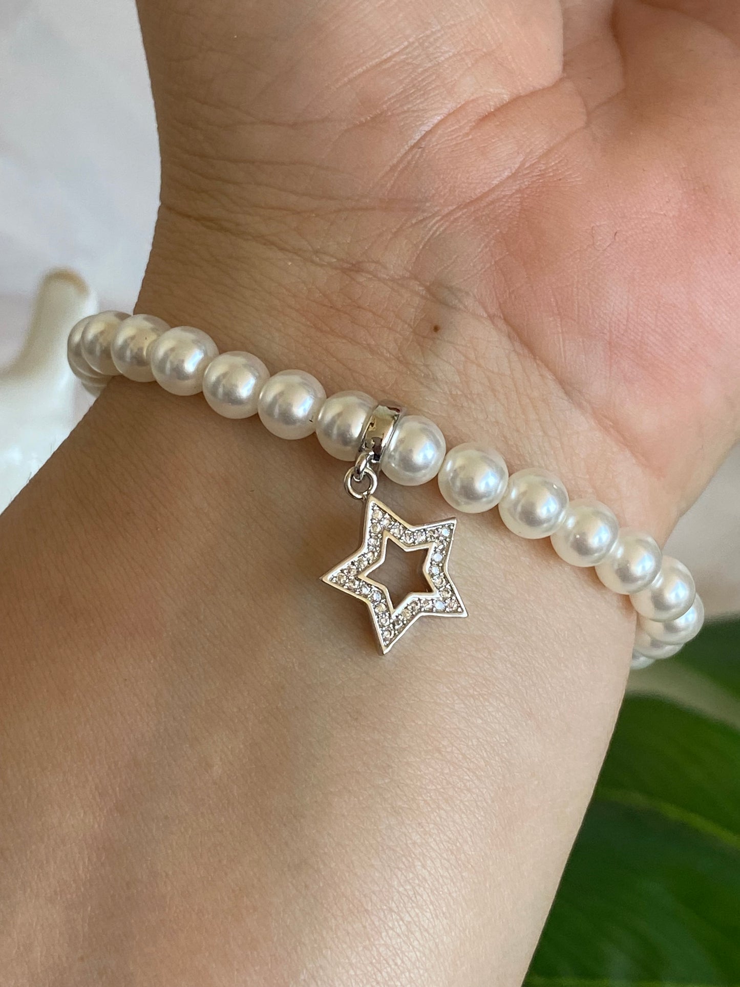 Pulsera resplandece Estrella Rodio microcircones y Perlas swarosvki