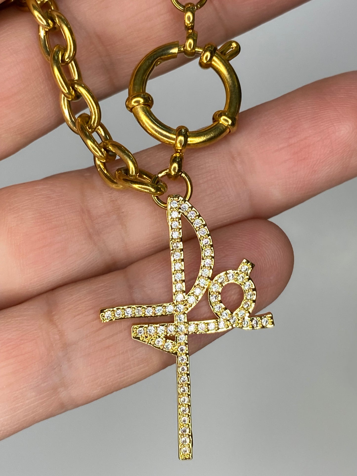 Collar Fe Microcircines Y Broche Baño Oro Con Cadena Eslabones Acero