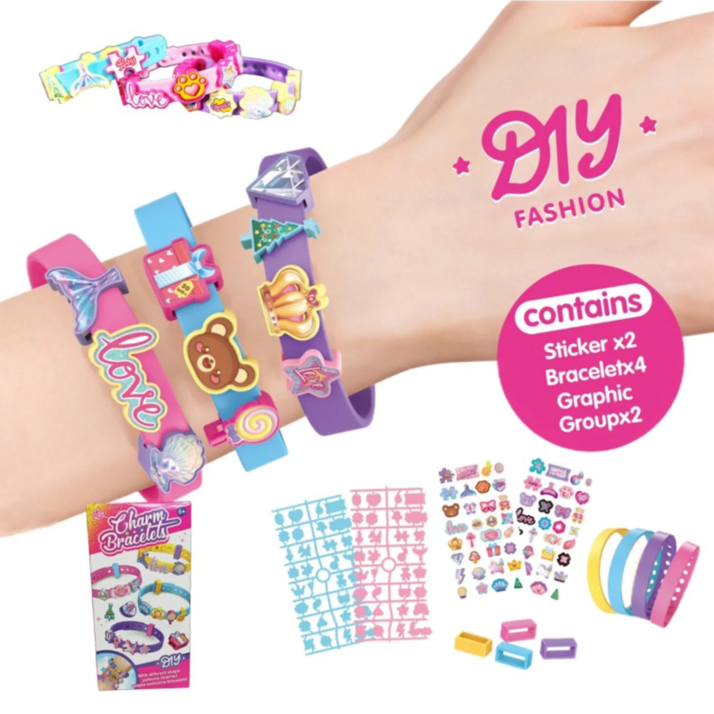 SET DE 4 BRAZALETES CON ACCESORIOS PARA NIÑAS