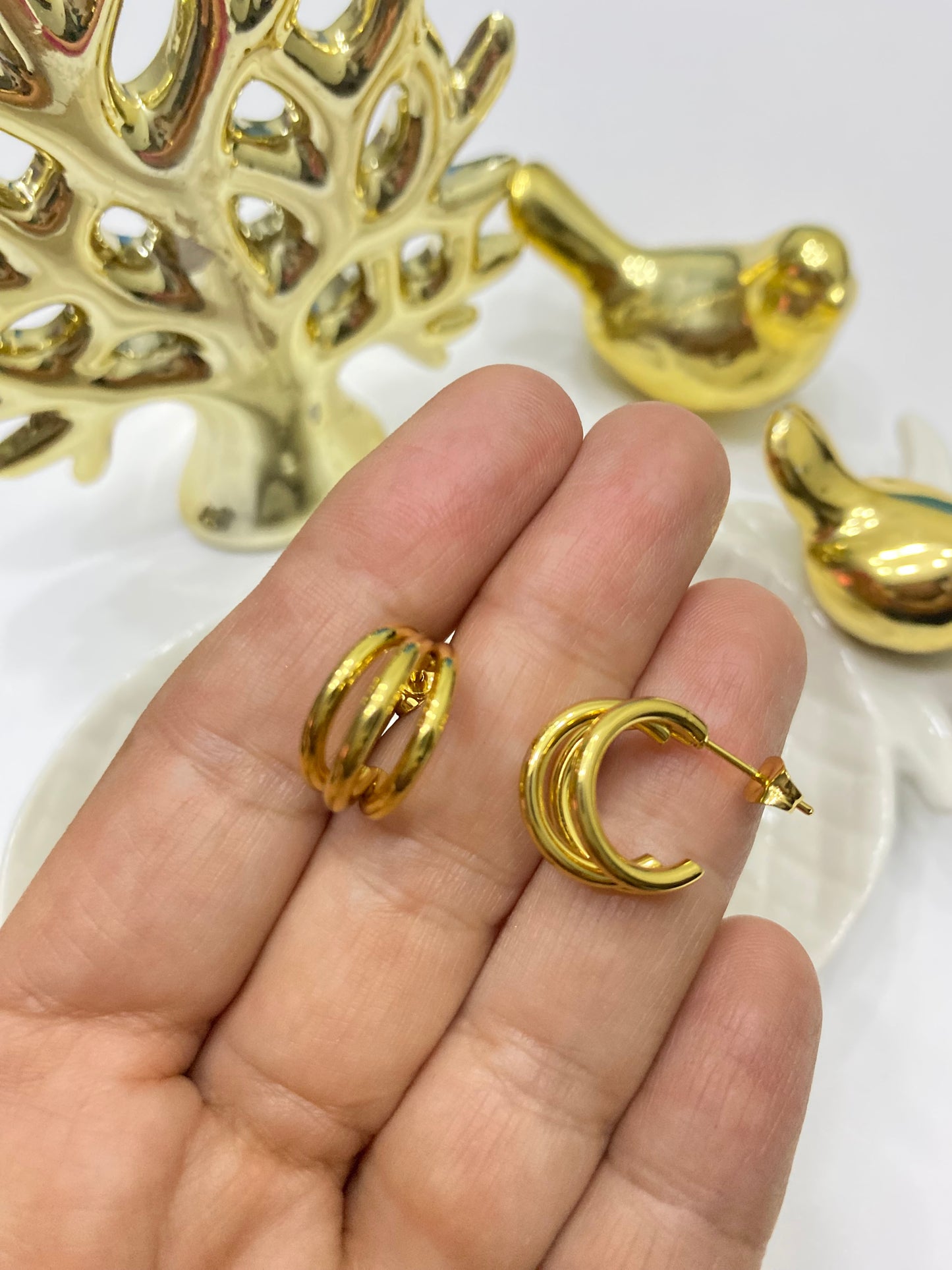 Aros triple Argolla acero dorado tornillo
