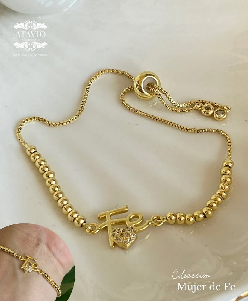 Pulsera Fe ajustable baño oro