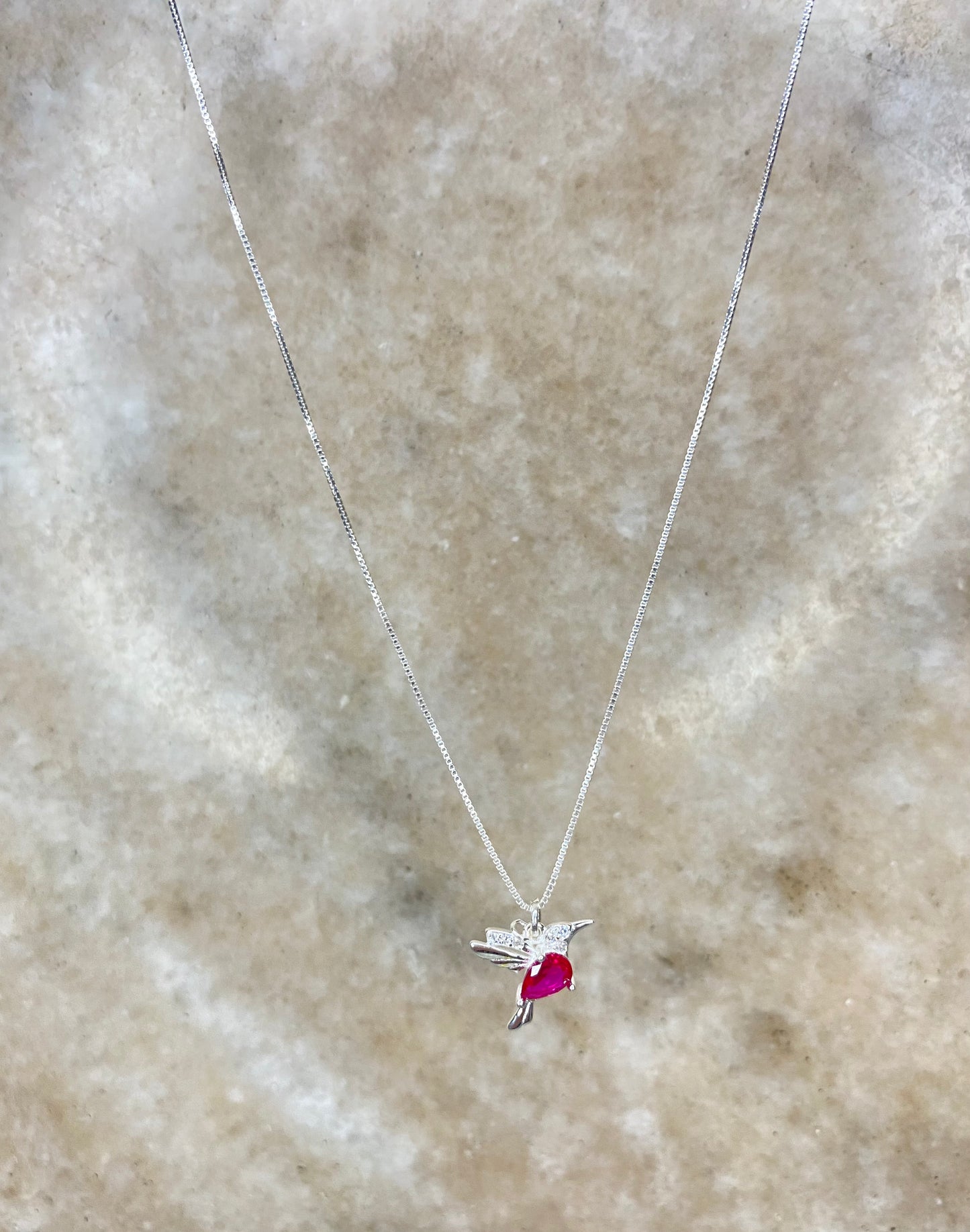 COLLAR COLIBRI FUCSIA PLATA ITALIANA
