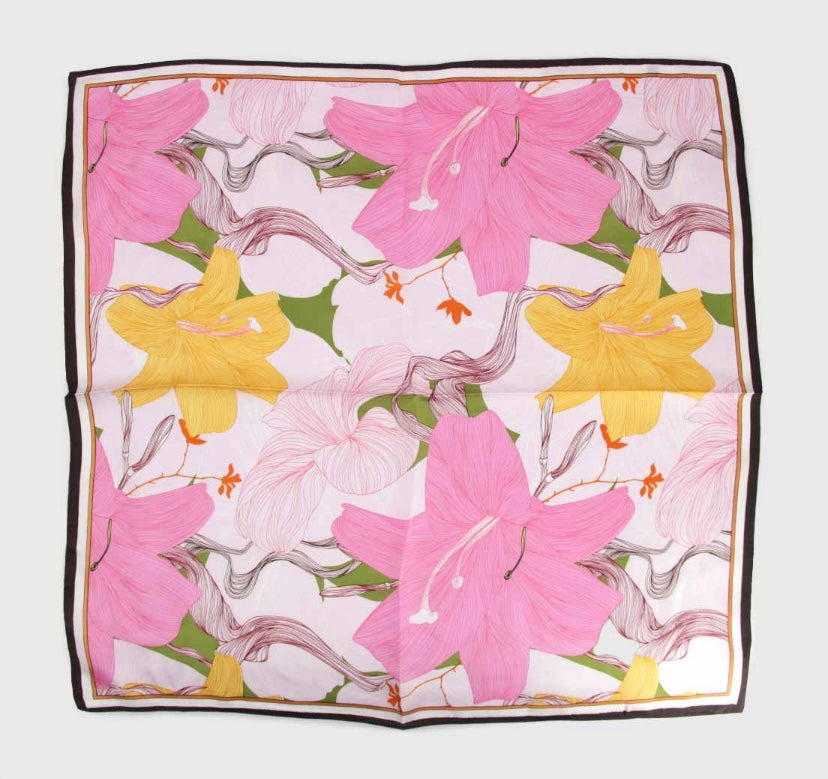 Pañuelo de Seda • La belleza de la confianza • Mateo 6:28 • Hibiscos 70x70 cms