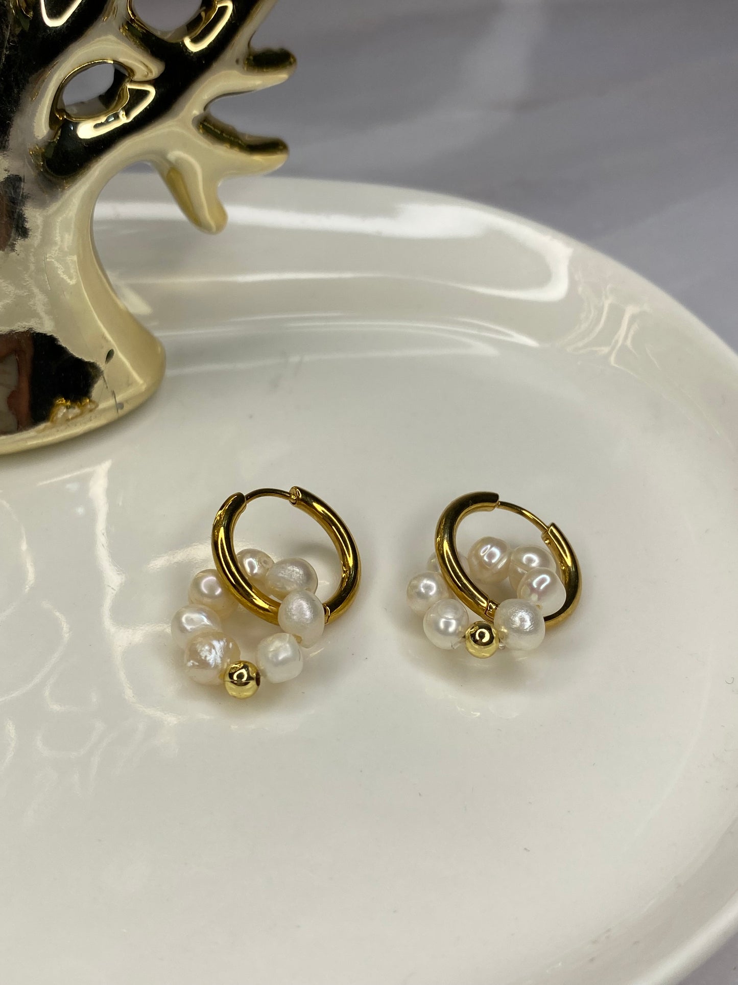 Aros Argolla acero y Perlas preciosa