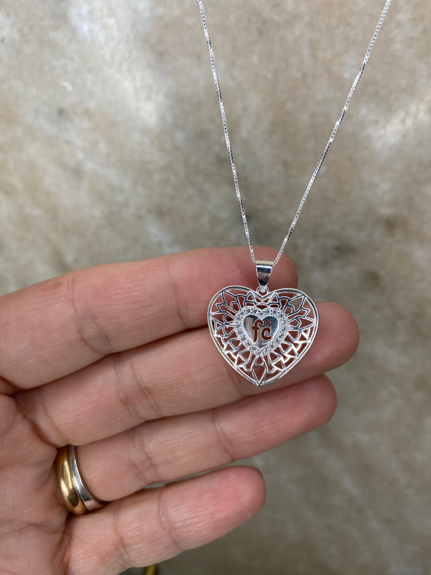 COLLAR CORAZON DE FE PLATA ITALIANA