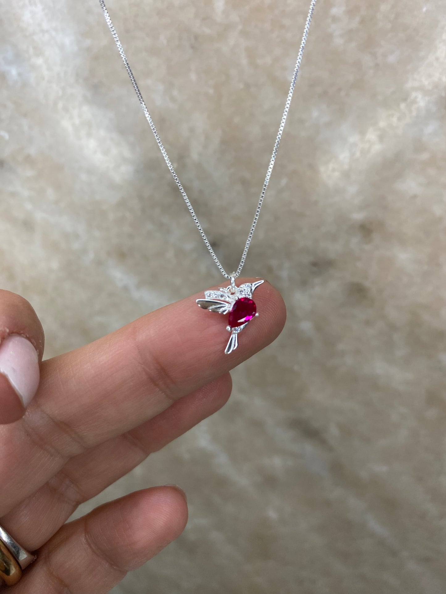 COLLAR COLIBRI FUCSIA PLATA ITALIANA