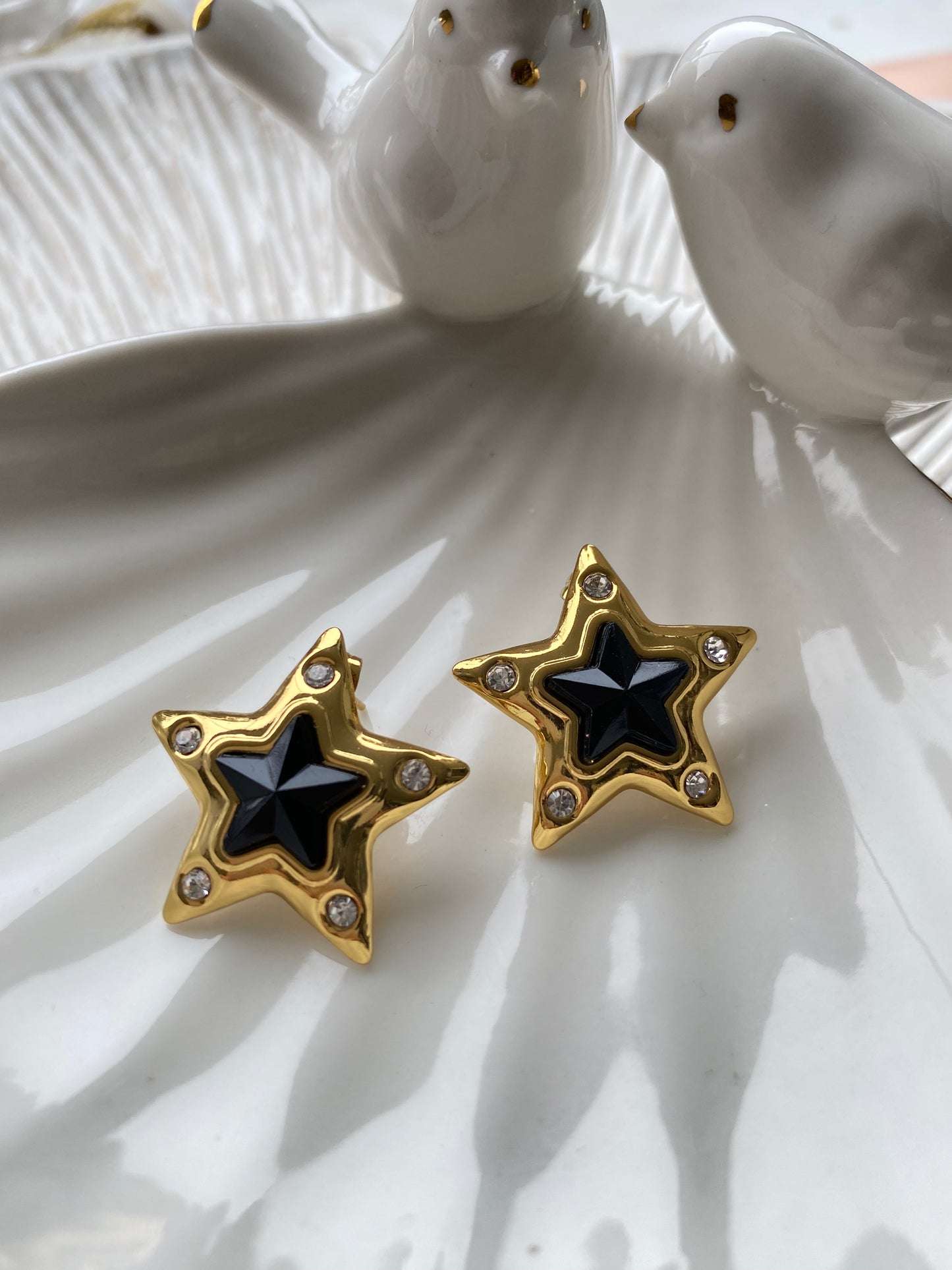Aros maxi Estrella centro cristal negro