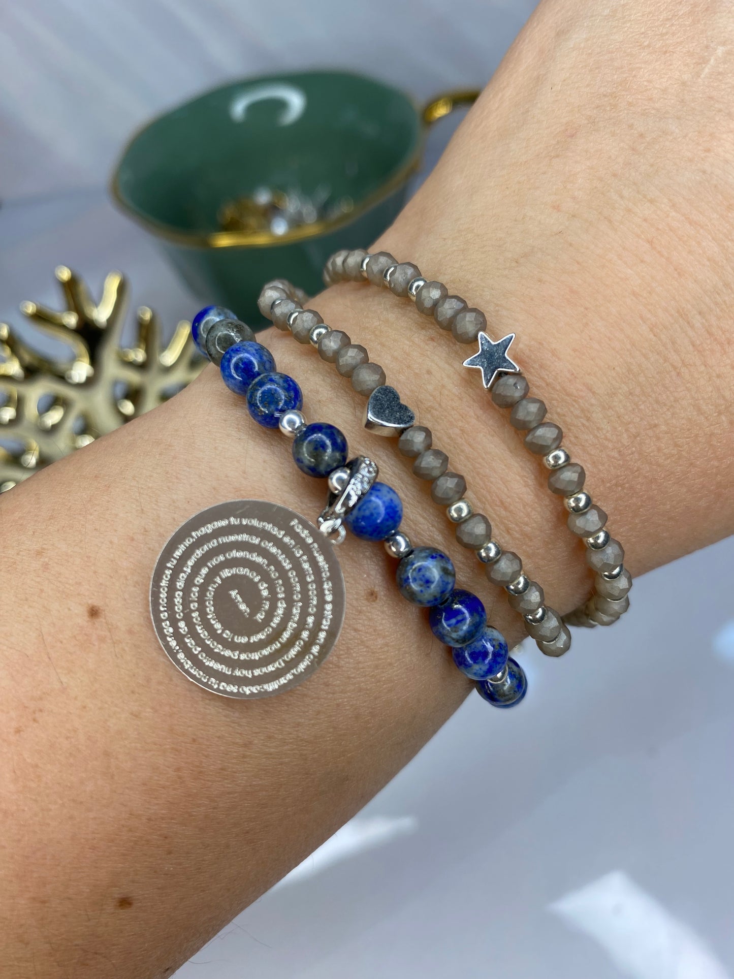 PULSERA PADRE NUESTRO BAÑO DEz Lápizlazuli