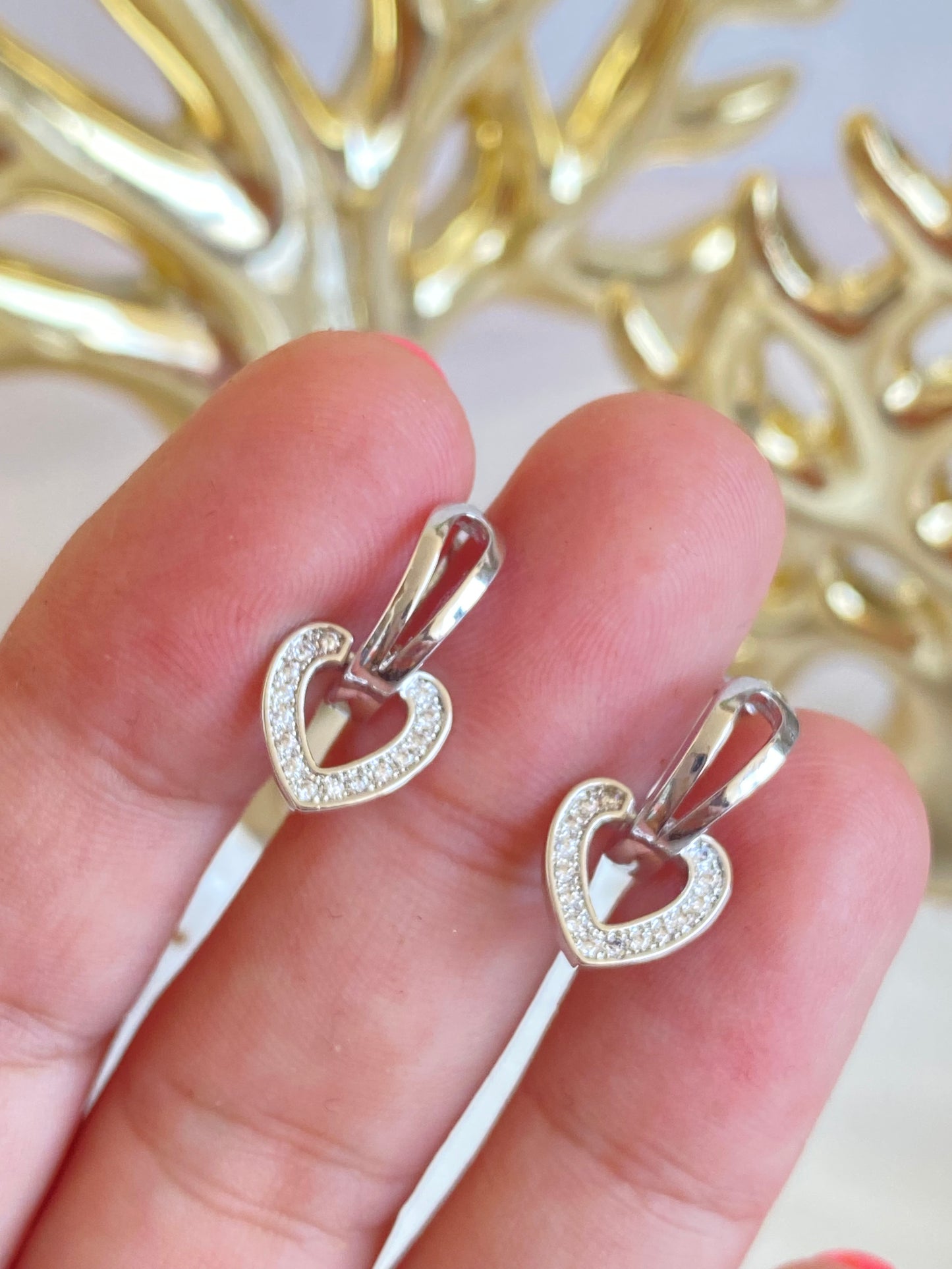 Aros corazón rodio y microcircones