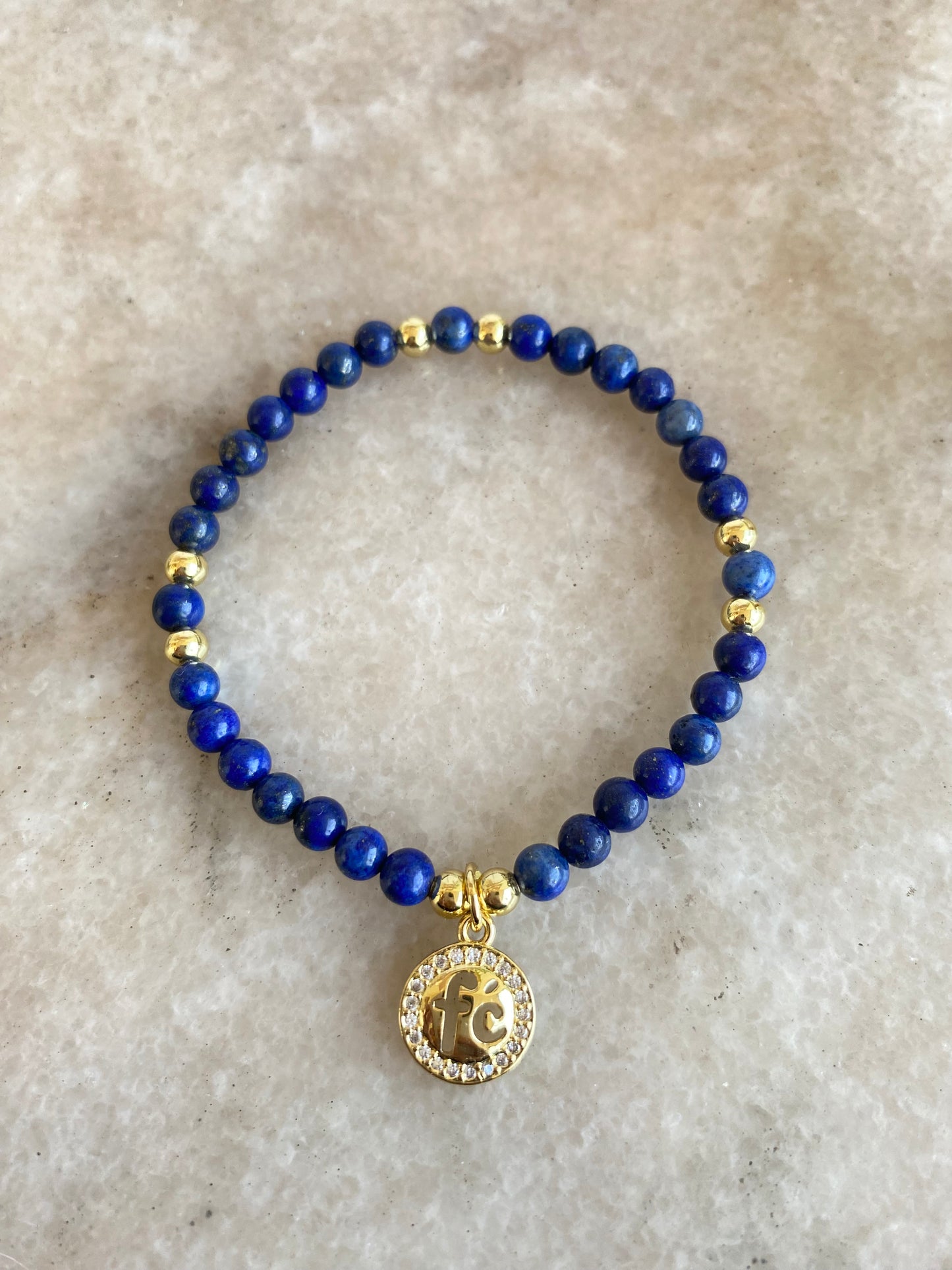 Pulsera Fe Con Piedras Lapizlazuli 4mm