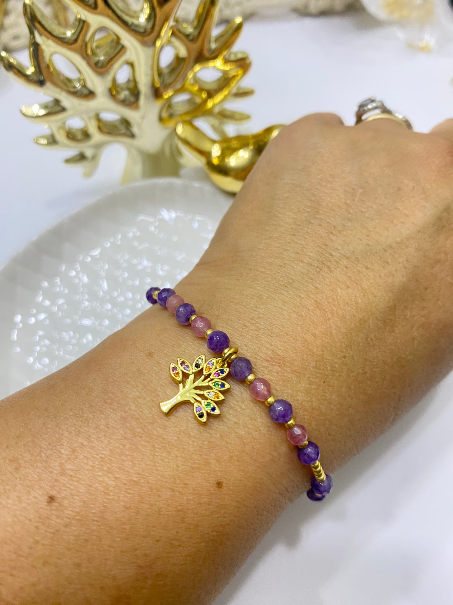 Pulsera vida piedras y baño oro • ajustable