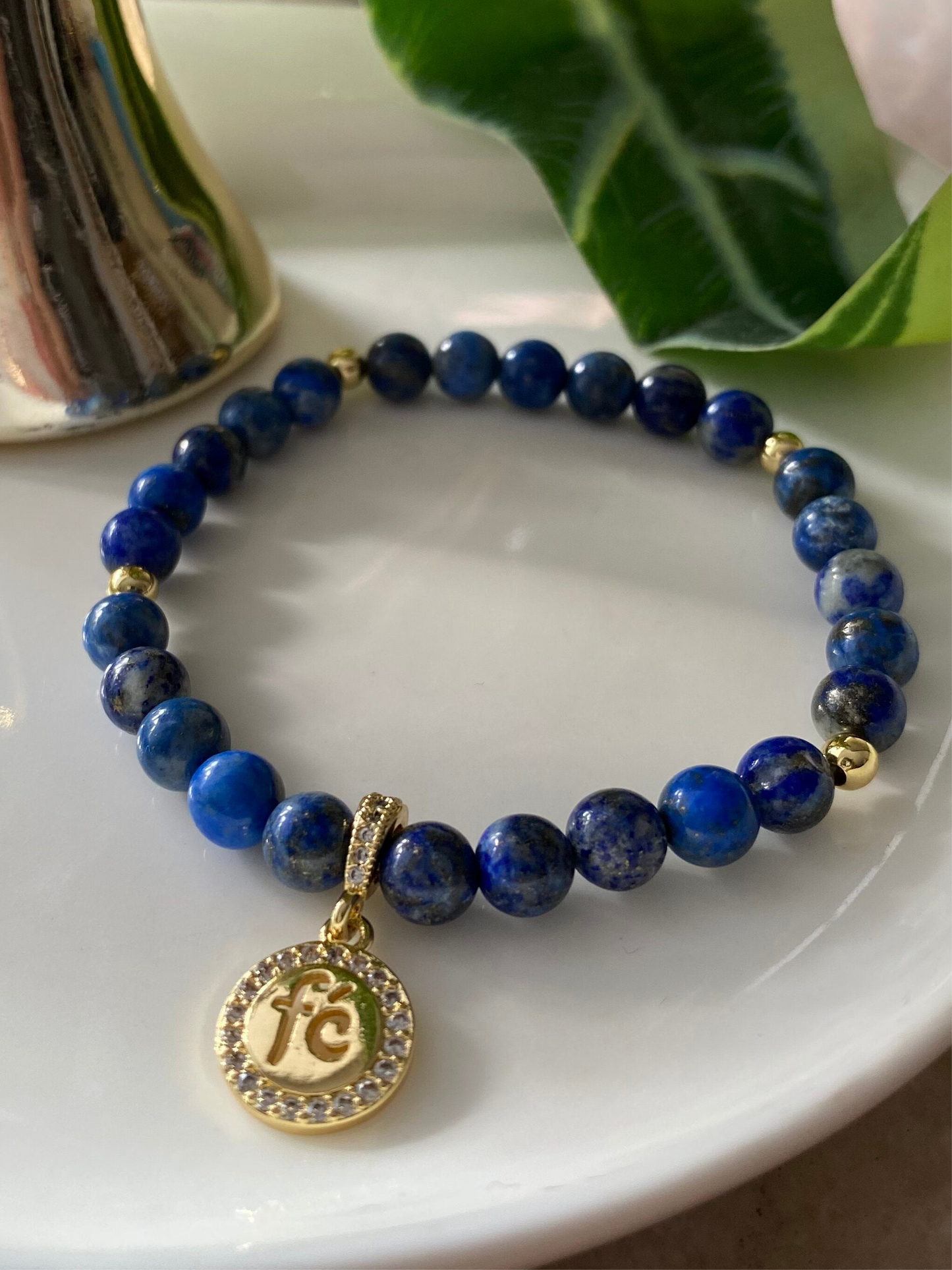 Pulsera Fe Con Piedras Lapizlazuli 6mm