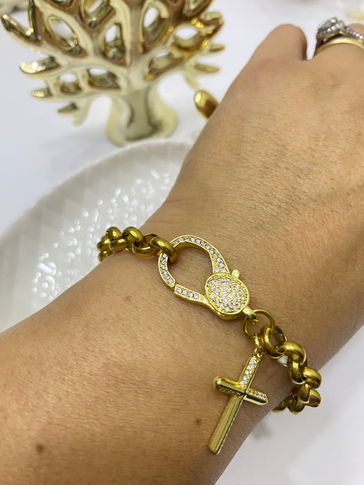 Pulsera Fe y broche microcircones Cadena acero