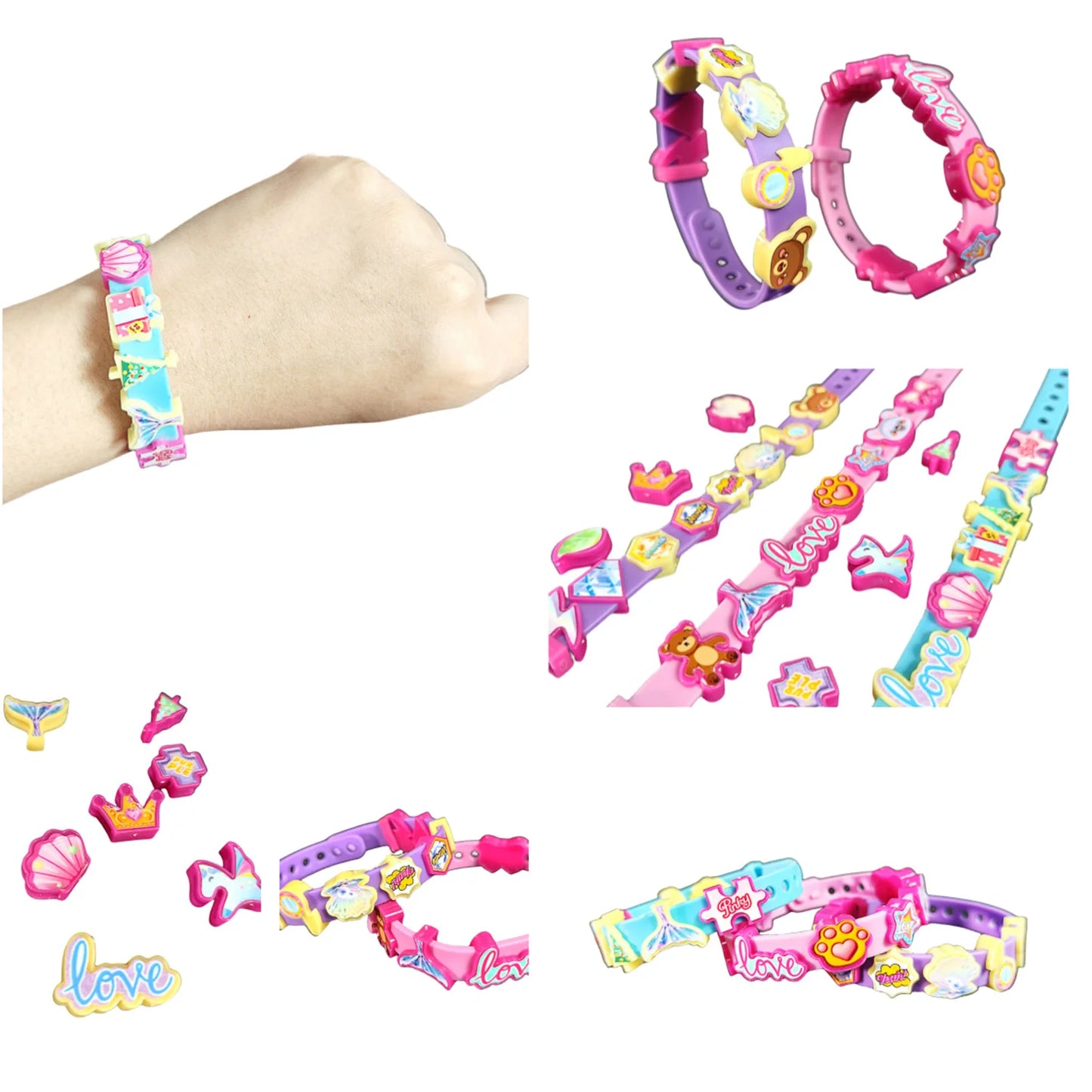 SET DE 4 BRAZALETES CON ACCESORIOS PARA NIÑAS