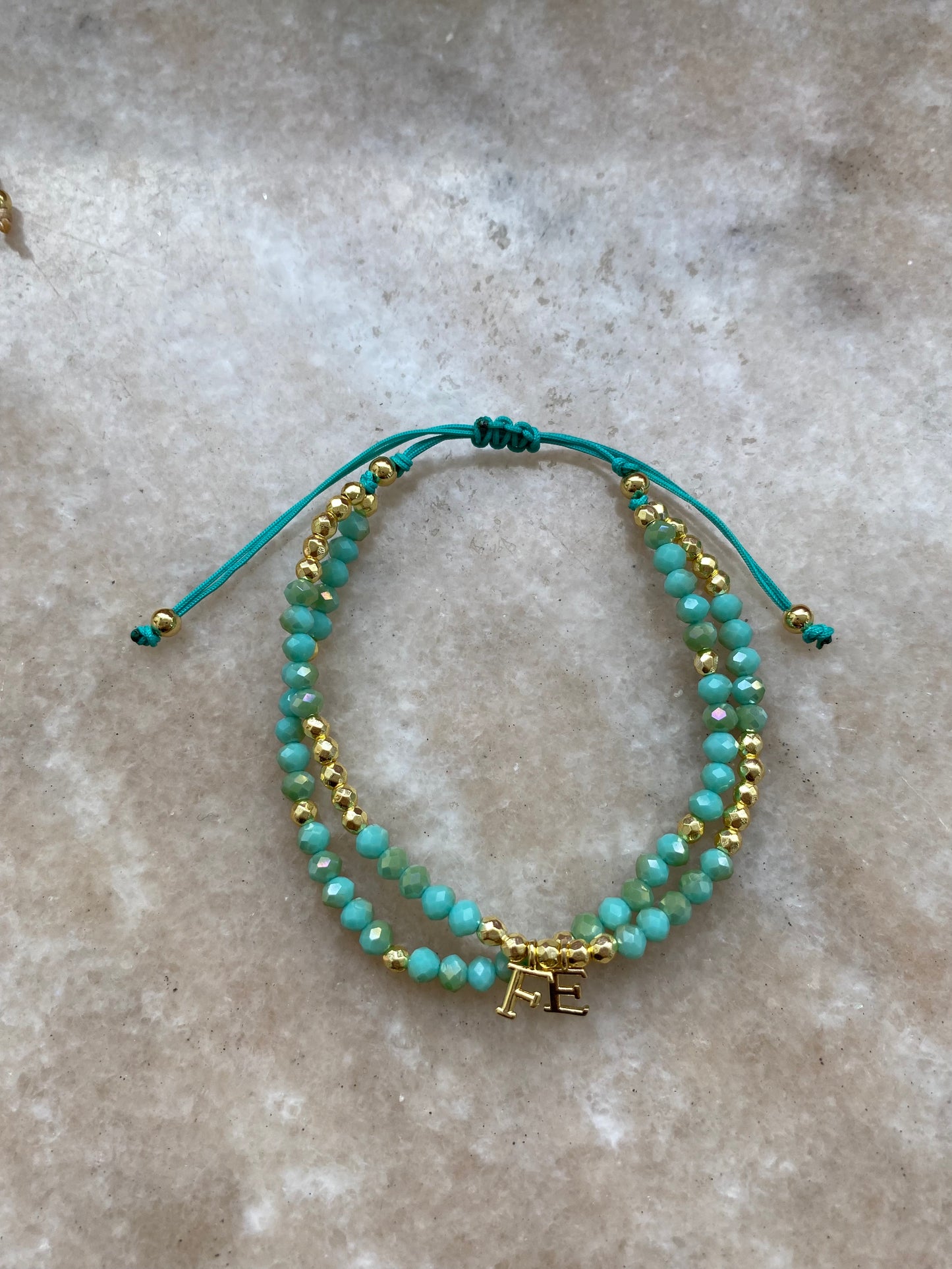 Pulsera Fe cristales menta doble ajustable