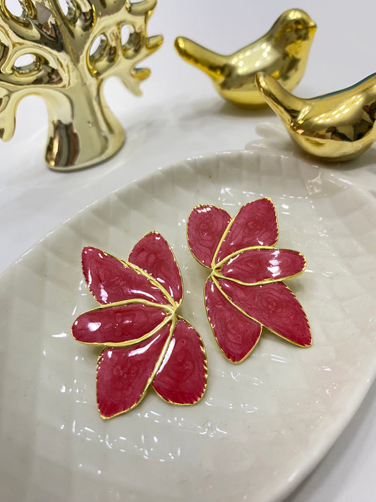 Aros acero Flor Abanico esmalte rojo