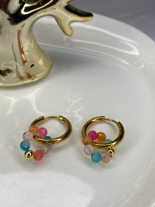Aros Argolla acero y piedras ágata colores