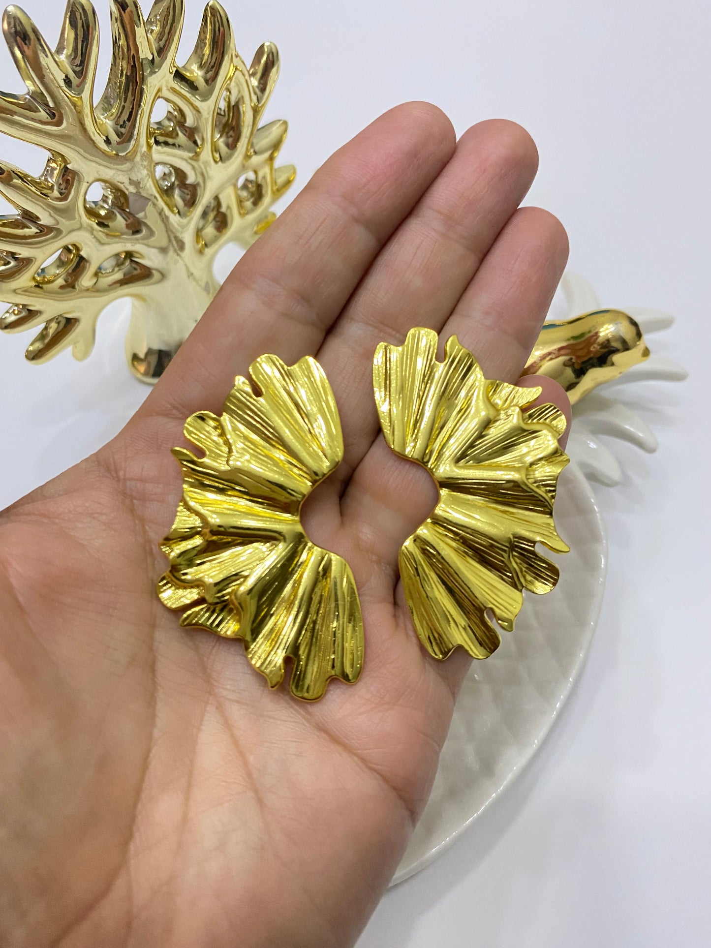 Aros Flor Abanico Acero Dorado