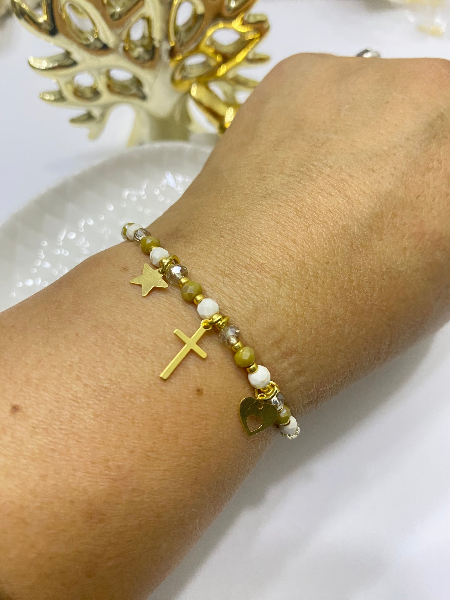Pulsera amor redentor cristales tierra - ajustable