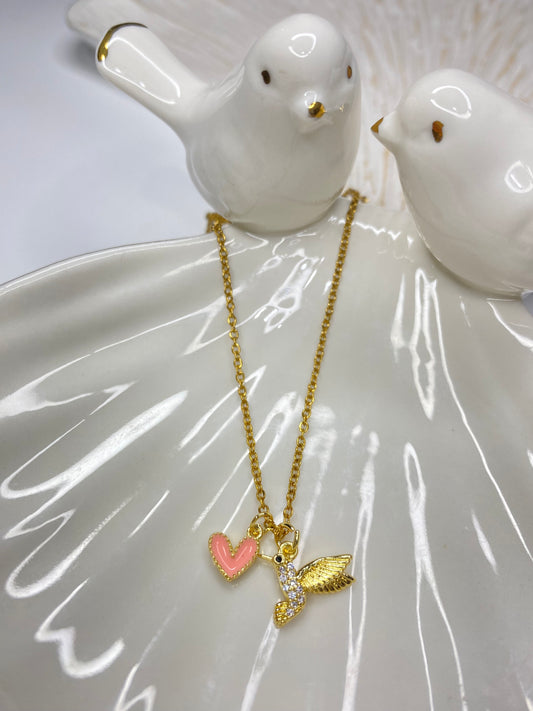 Collar Corazón Colibrí rosado