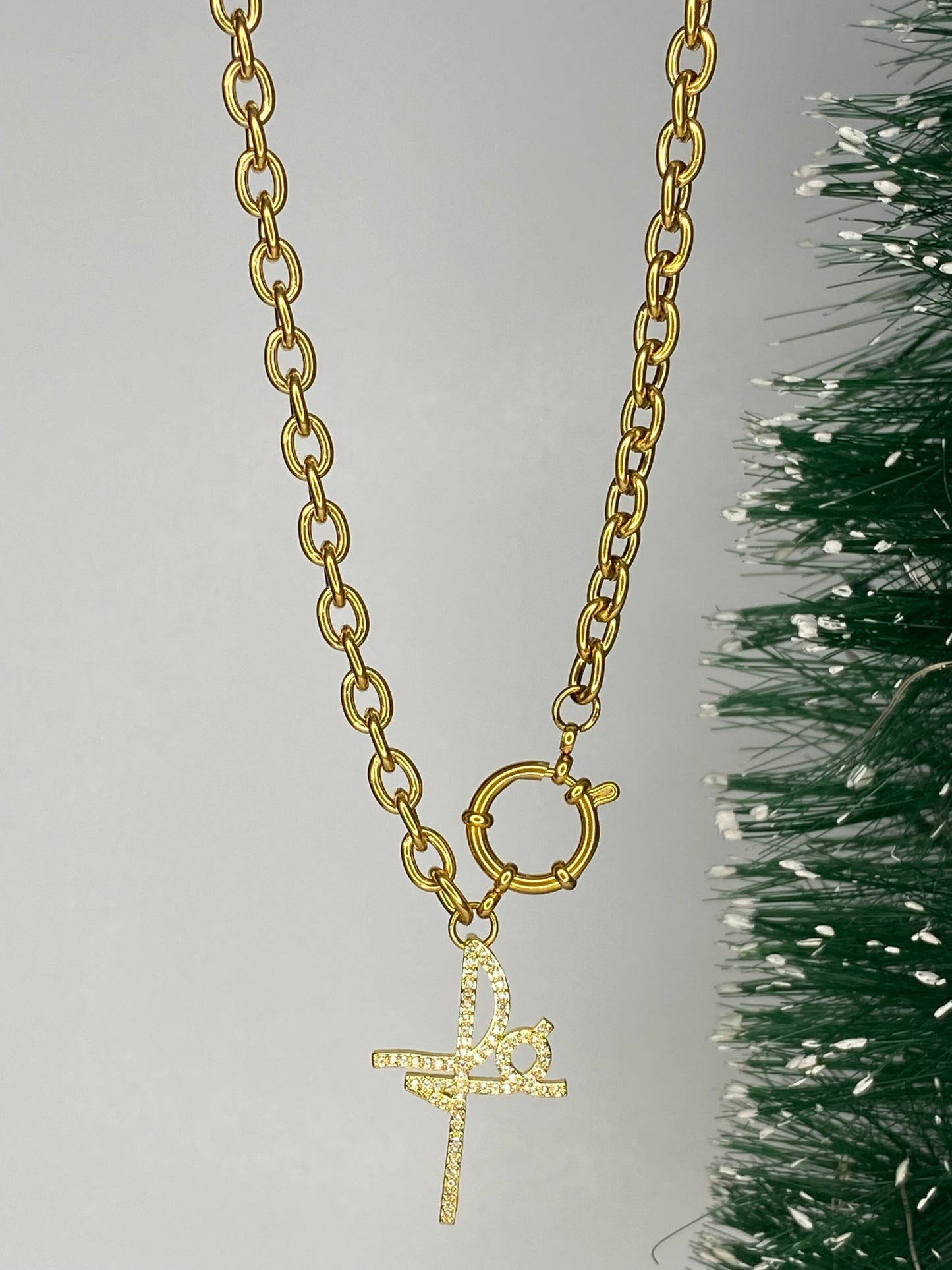 Collar Fe Microcircines Y Broche Baño Oro Con Cadena Eslabones Acero