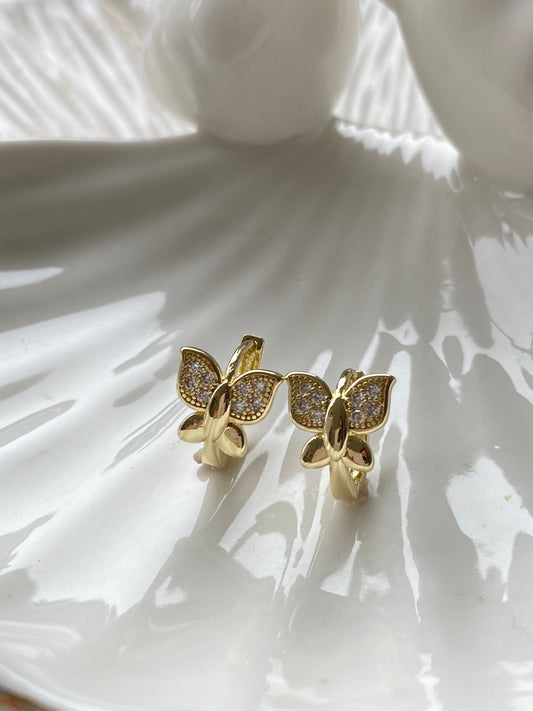 Aros argolla Mariposa dorada rodio