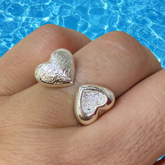 Anillo Ajustable De Plata Doble Corazón Microcircones
