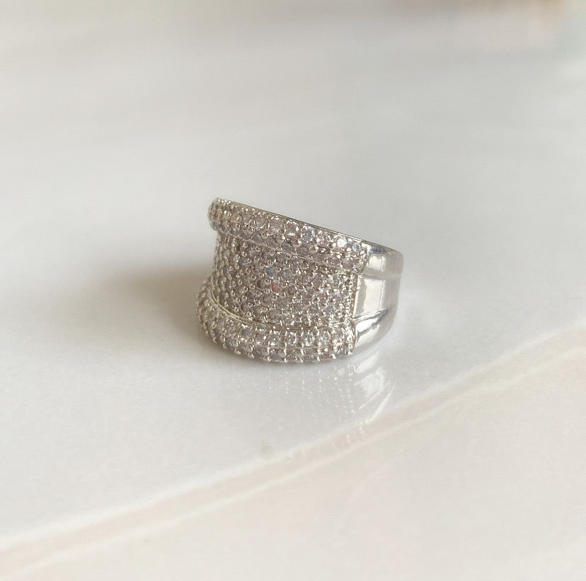 Anillo maxi Cintillo bisel rodio plateado y microcircones