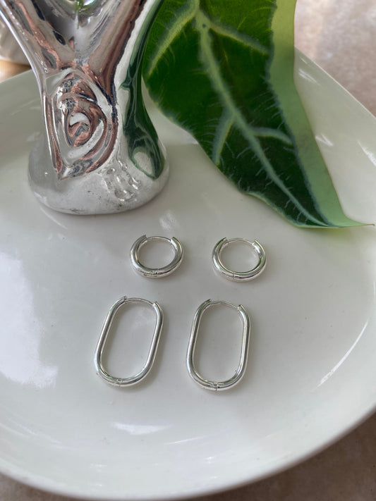 Set Aros Argolla Acero Plateado