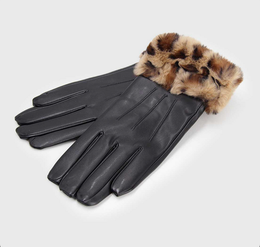 Guantes negros de cuerina y print