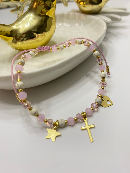 Pulsera amor redentor cristales rosa - ajustable