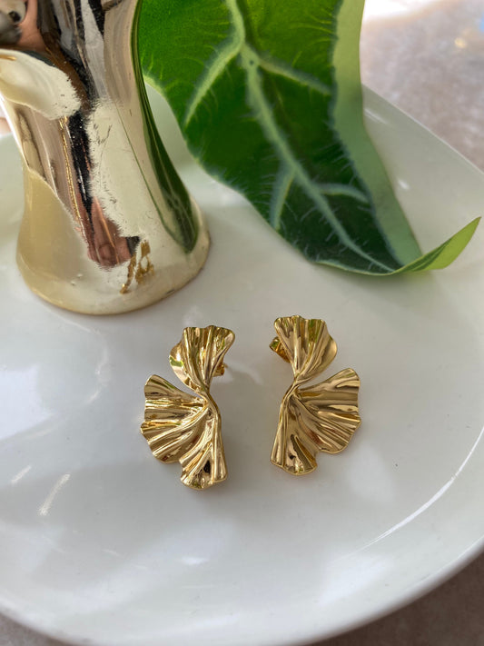 Aros Flor Abanico Acero Dorado