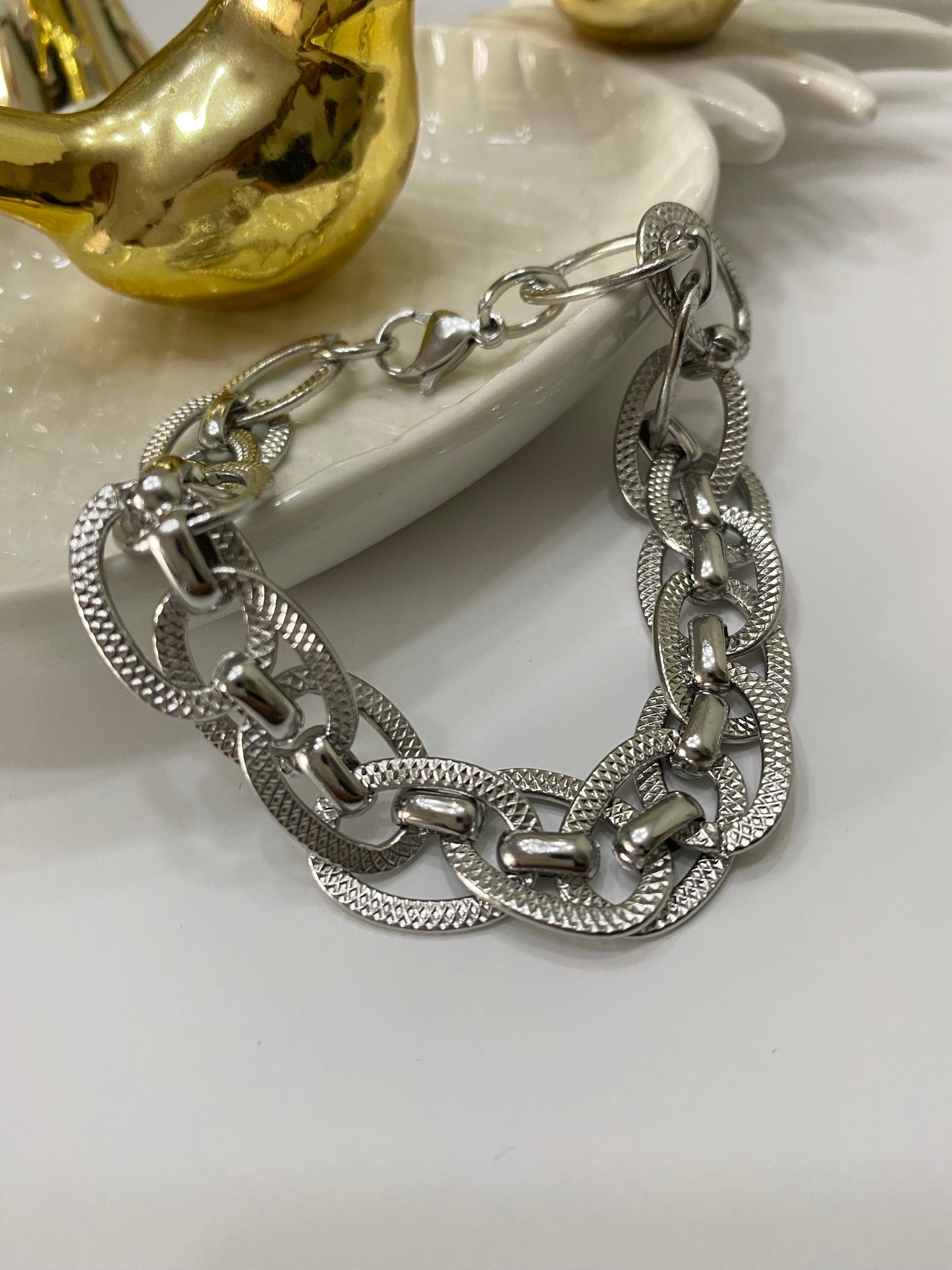 Pulsera eslabones de amor plateado acero