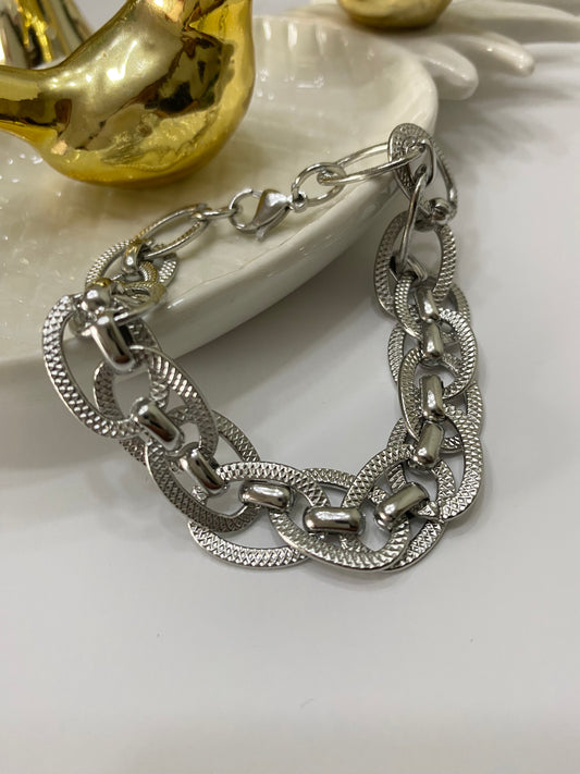 Pulsera eslabones de amor plateado acero