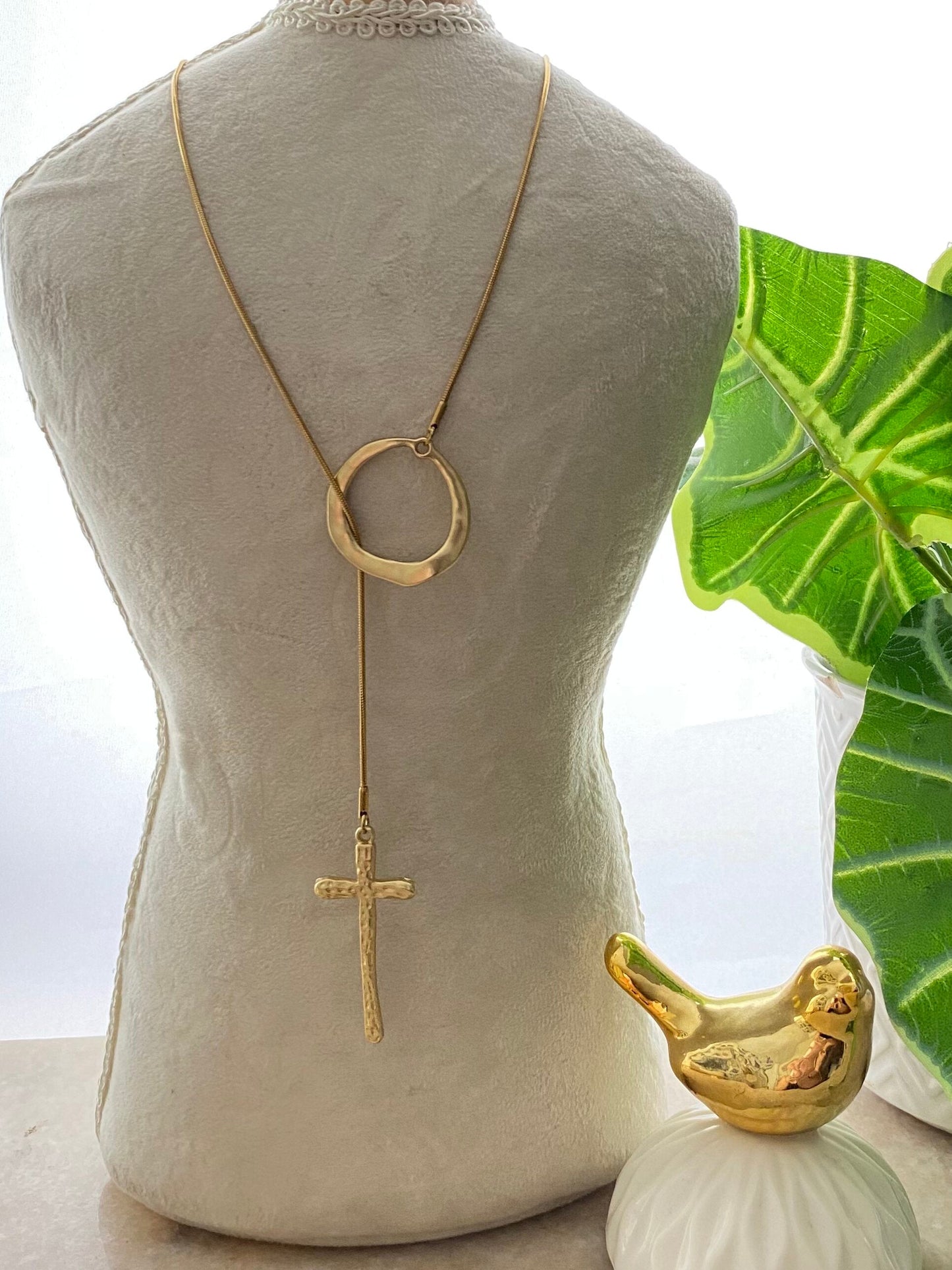 Collar Ajustable Cruz Baño Oro Y Cadena De Acero