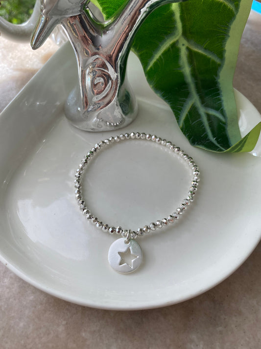 Pulsera Estrella  Piedras Hematitas Bañada En Plata