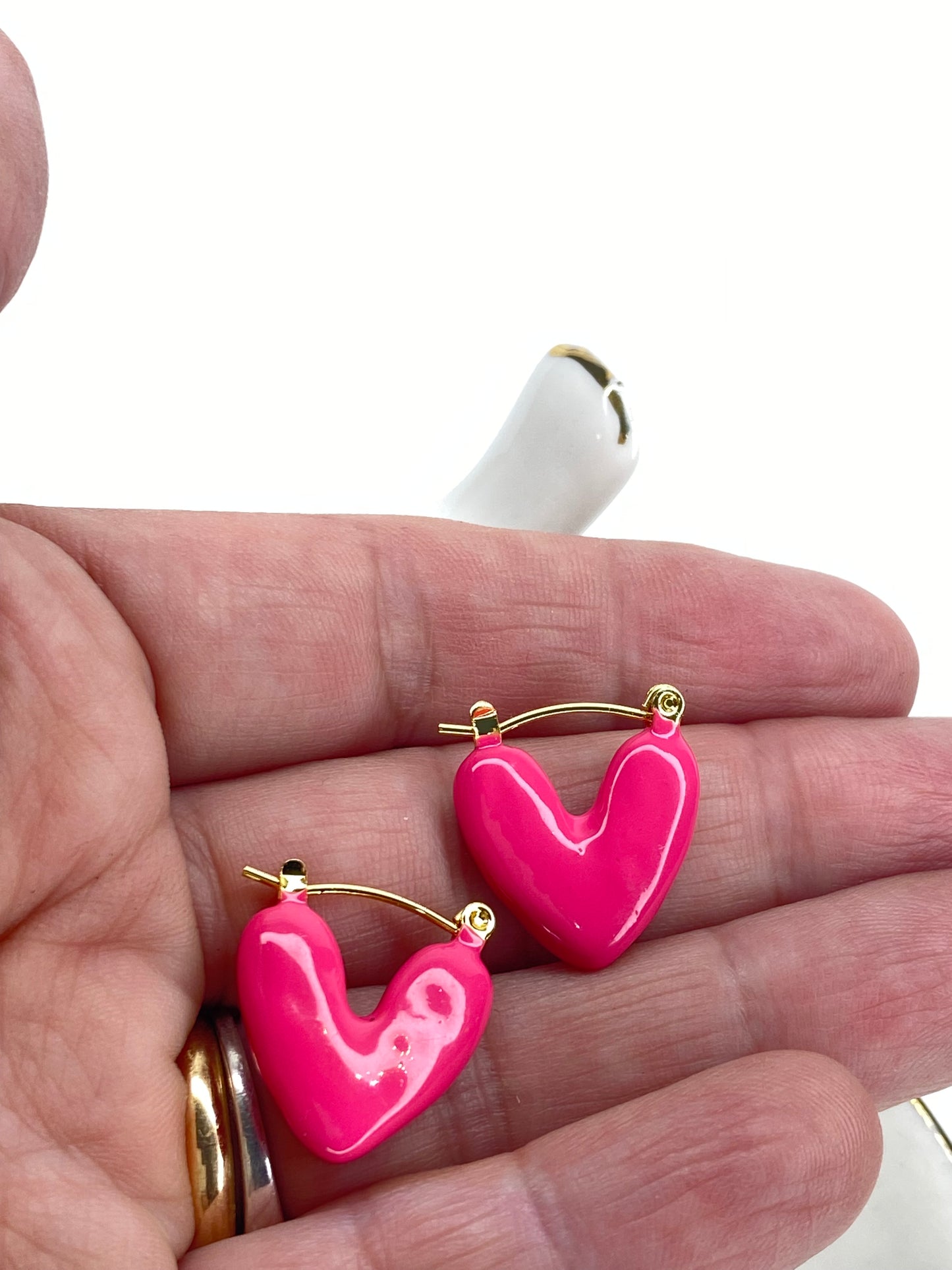 Aros corazón fucsia/acero 20mm